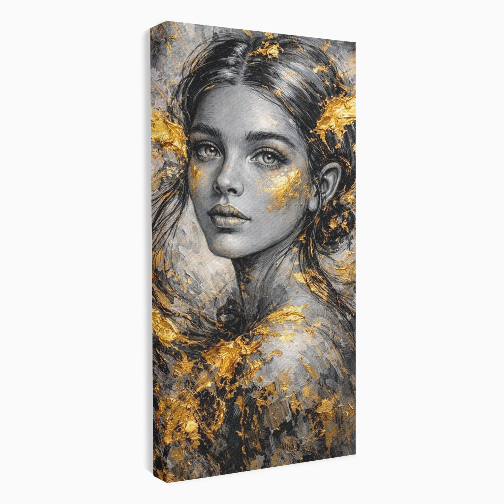 Tablou Canvas Premium LuxCanva® PI1059, Portret Aurit, Frumusete, Chip, Femeie, Arta, Eleganta, Living, Culori Vibrante