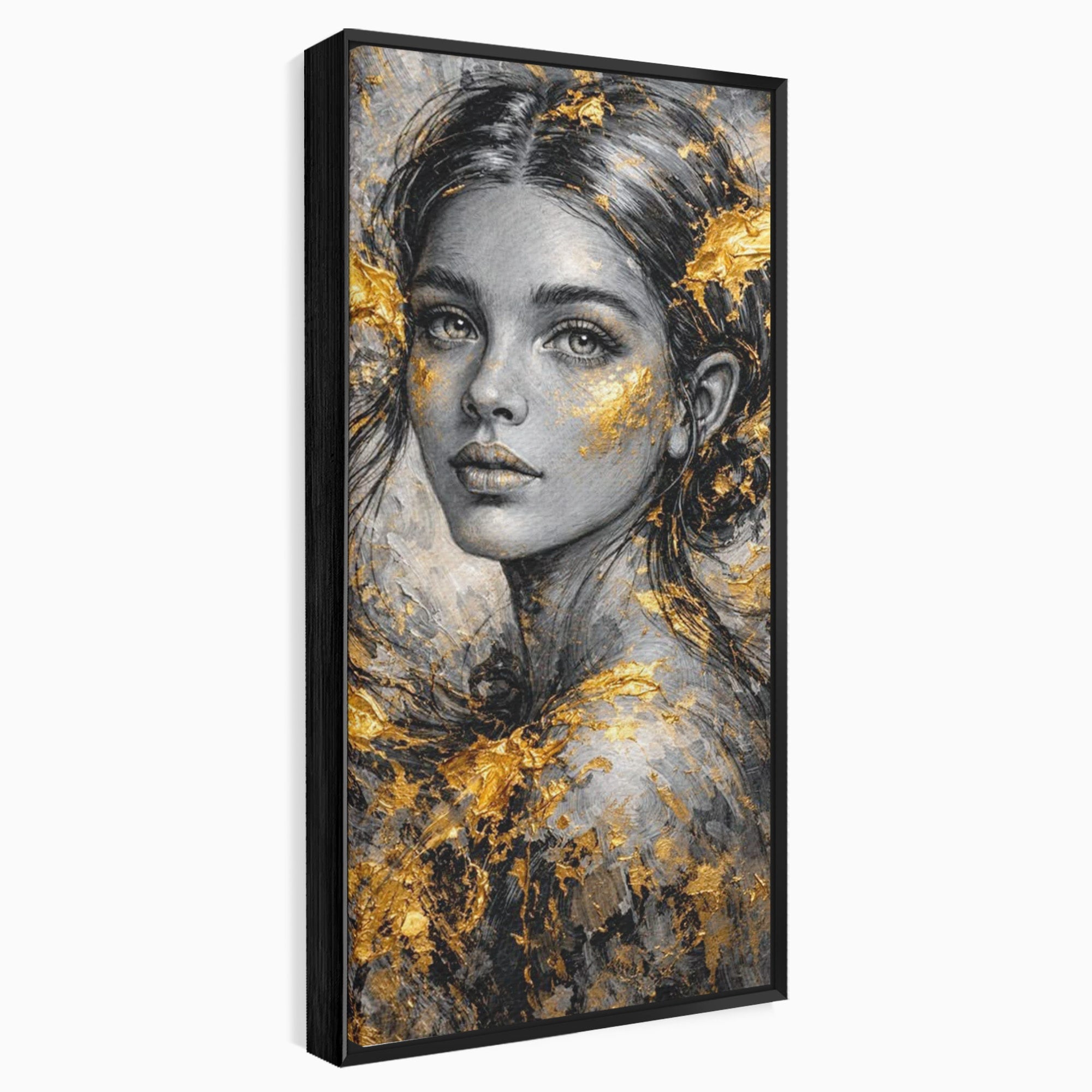 Tablou Canvas Premium LuxCanva® PI1059, Portret Aurit, Frumusete, Chip, Femeie, Arta, Eleganta, Living, Culori Vibrante
