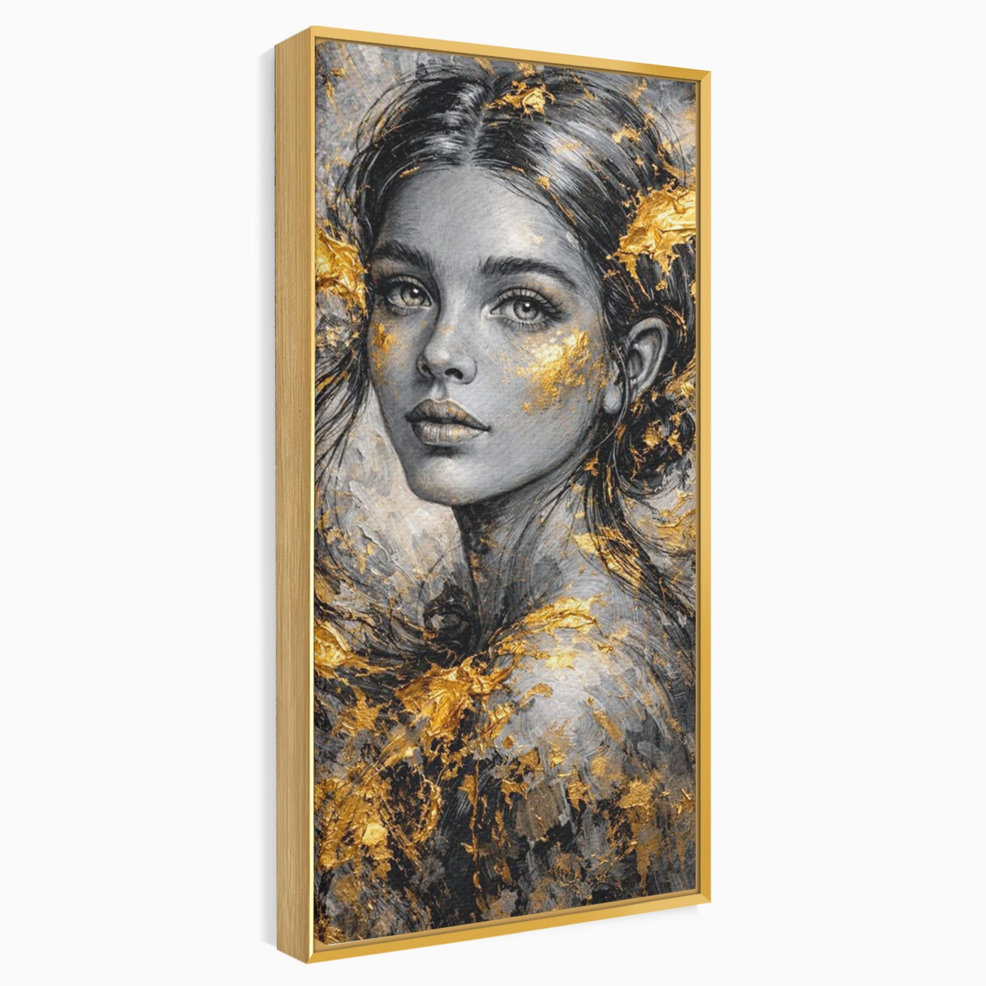 Tablou Canvas Premium LuxCanva® PI1059, Portret Aurit, Frumusete, Chip, Femeie, Arta, Eleganta, Living, Culori Vibrante
