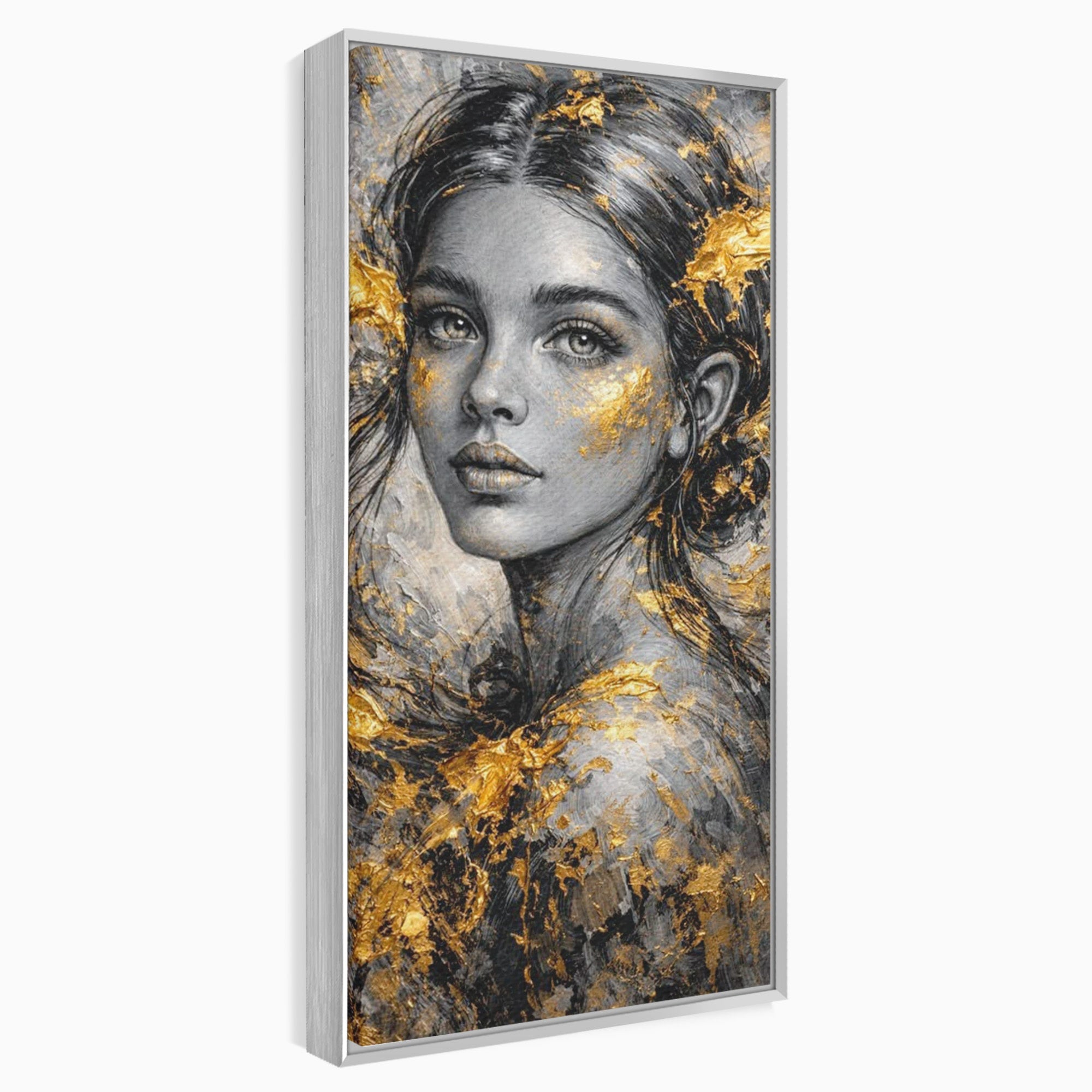 Tablou Canvas Premium LuxCanva® PI1059, Portret Aurit, Frumusete, Chip, Femeie, Arta, Eleganta, Living, Culori Vibrante