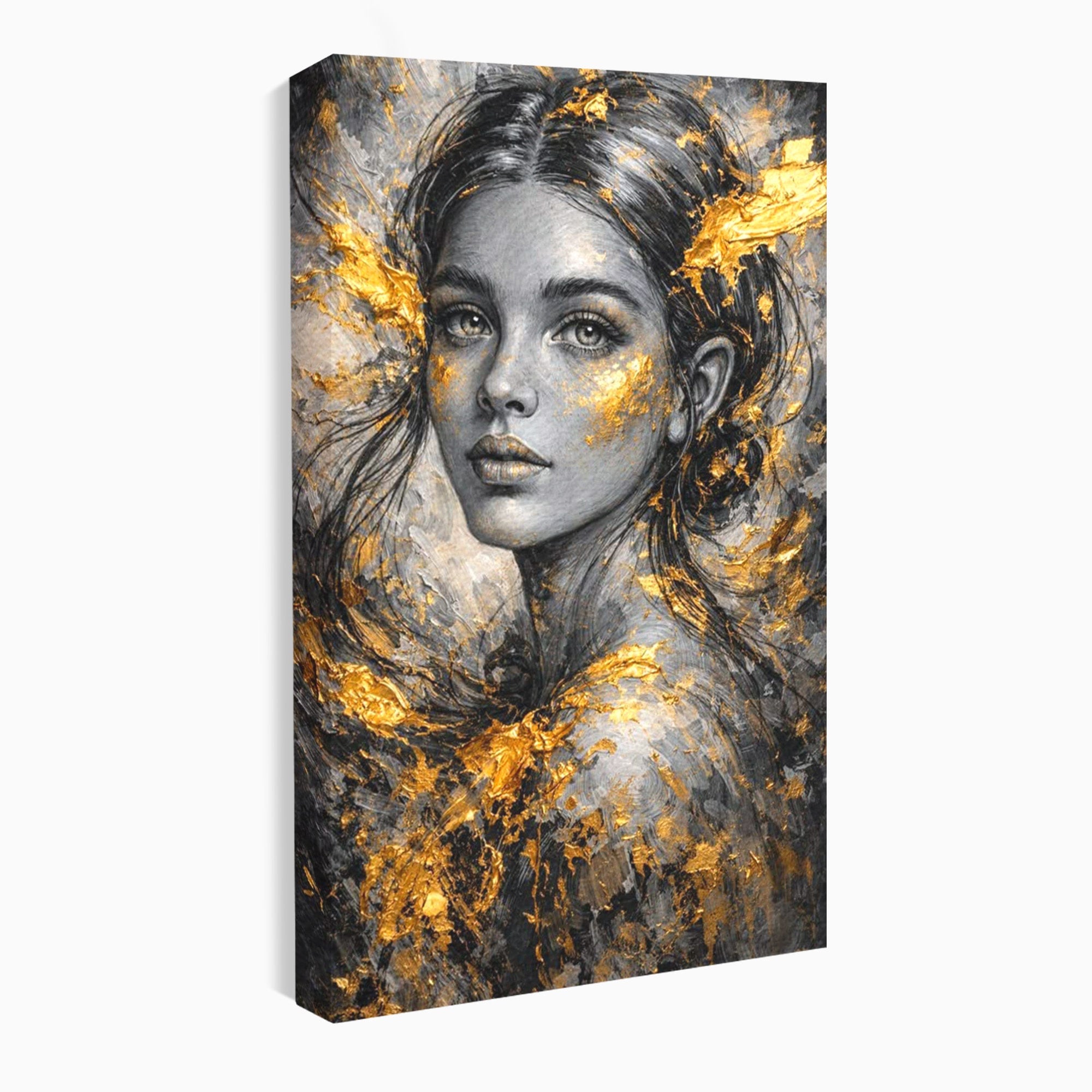 Tablou Canvas Premium LuxCanva® PI1059, Portret Aurit, Frumusete, Chip, Femeie, Arta, Eleganta, Living, Culori Vibrante