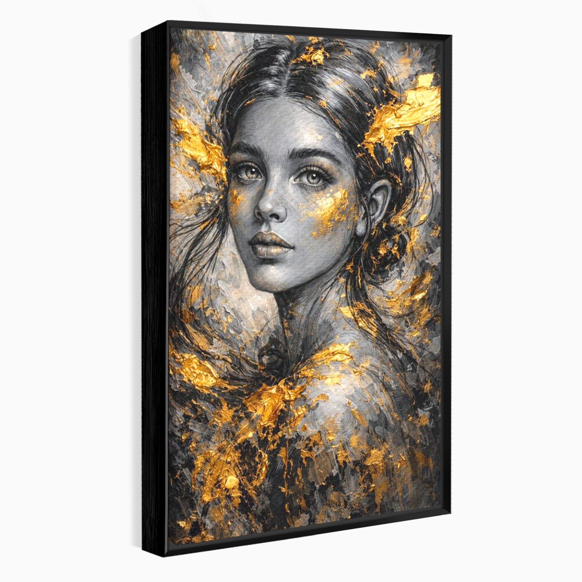 Tablou Canvas Premium LuxCanva® PI1059, Portret Aurit, Frumusete, Chip, Femeie, Arta, Eleganta, Living, Culori Vibrante