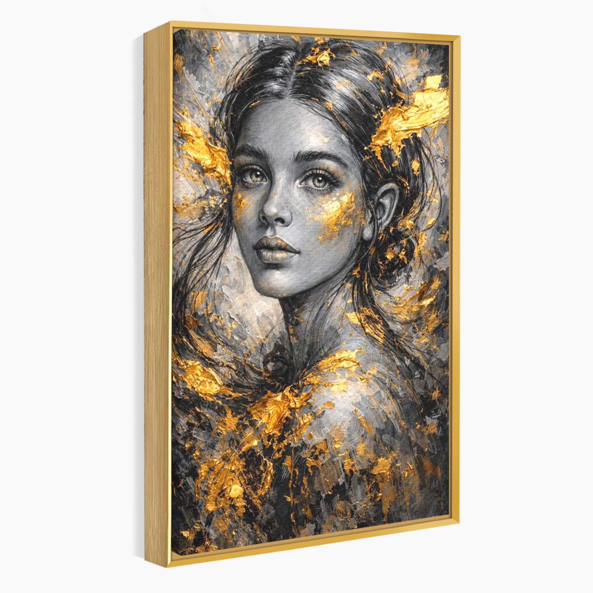 Tablou Canvas Premium LuxCanva® PI1059, Portret Aurit, Frumusete, Chip, Femeie, Arta, Eleganta, Living, Culori Vibrante