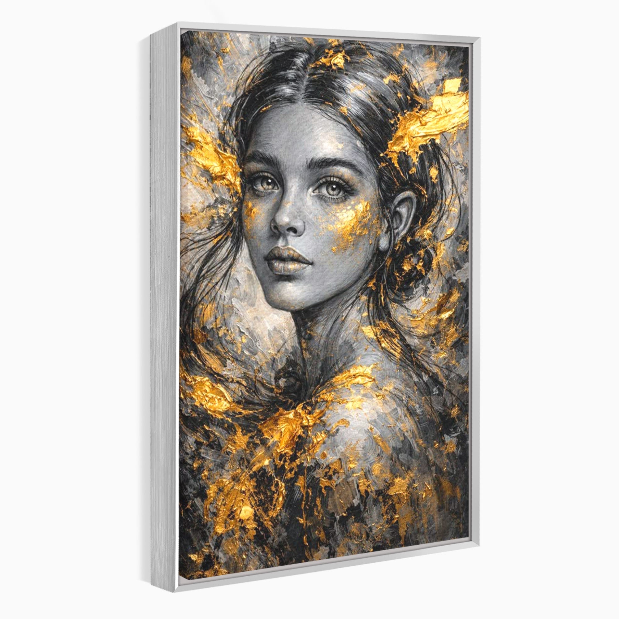 Tablou Canvas Premium LuxCanva® PI1059, Portret Aurit, Frumusete, Chip, Femeie, Arta, Eleganta, Living, Culori Vibrante