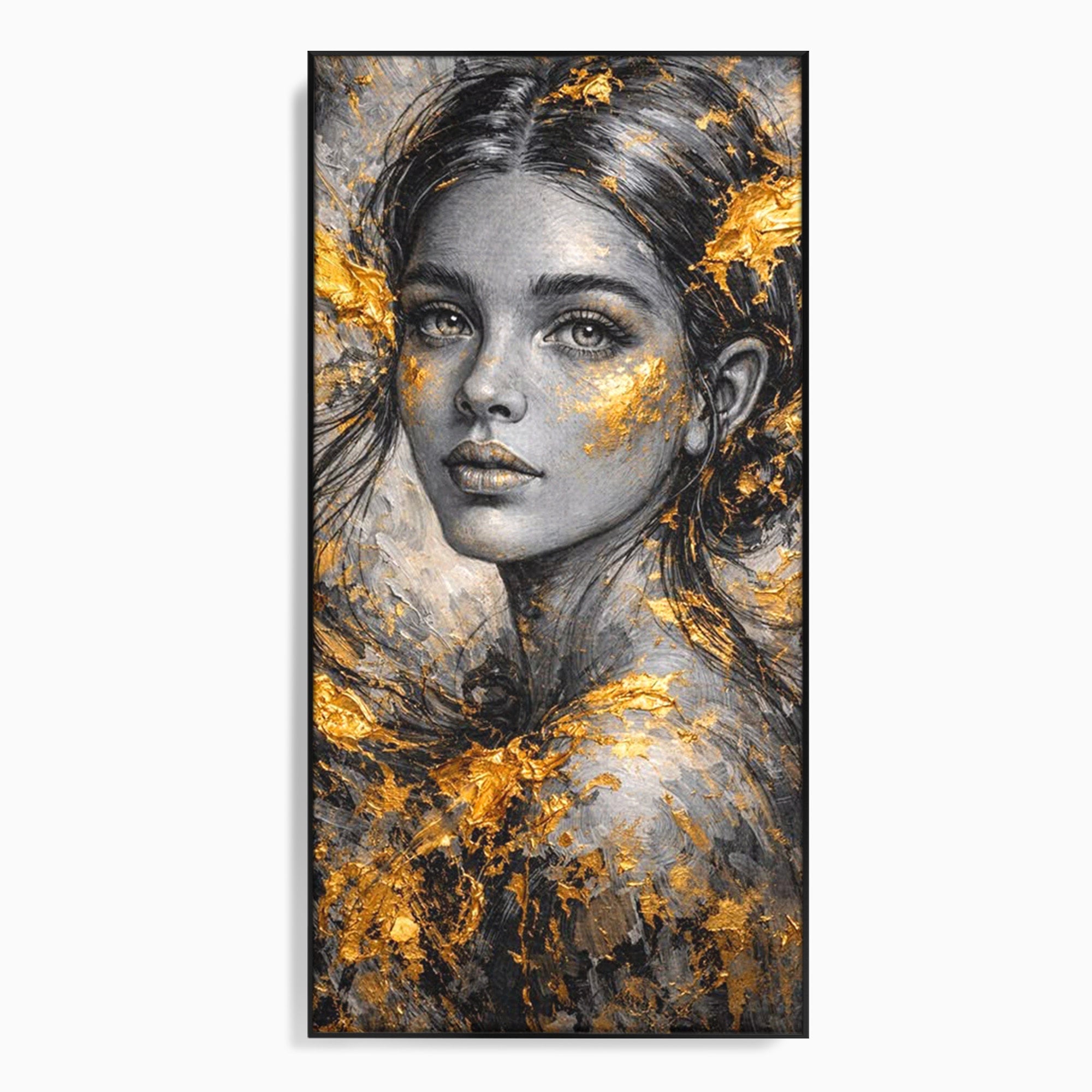 Tablou Canvas Premium LuxCanva® PI1059, Portret Aurit, Frumusete, Chip, Femeie, Arta, Eleganta, Living, Culori Vibrante