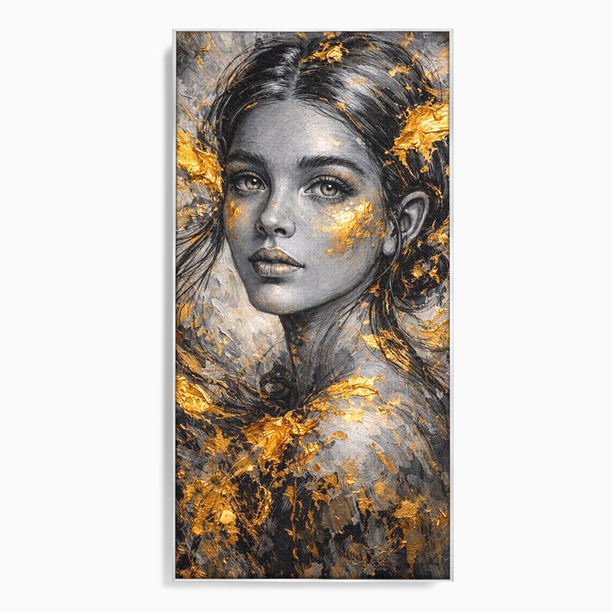 Tablou Canvas Premium LuxCanva® PI1059, Portret Aurit, Frumusete, Chip, Femeie, Arta, Eleganta, Living, Culori Vibrante