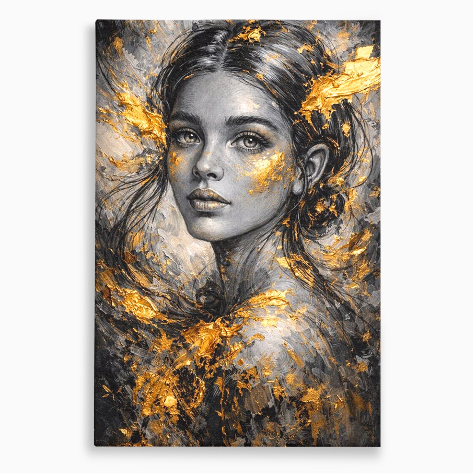 Tablou Canvas Premium LuxCanva® PI1059, Portret Aurit, Frumusete, Chip, Femeie, Arta, Eleganta, Living, Culori Vibrante