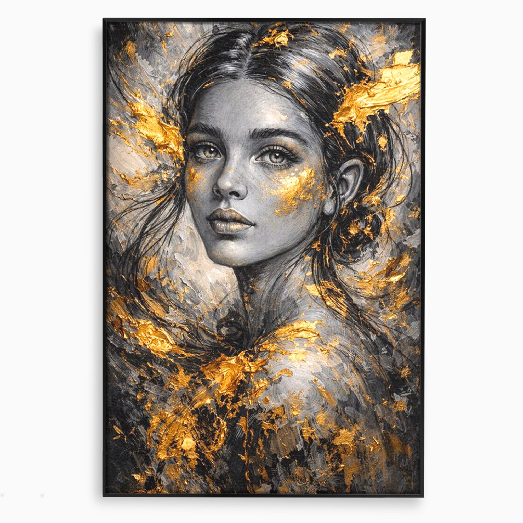 Tablou Canvas Premium LuxCanva® PI1059, Portret Aurit, Frumusete, Chip, Femeie, Arta, Eleganta, Living, Culori Vibrante