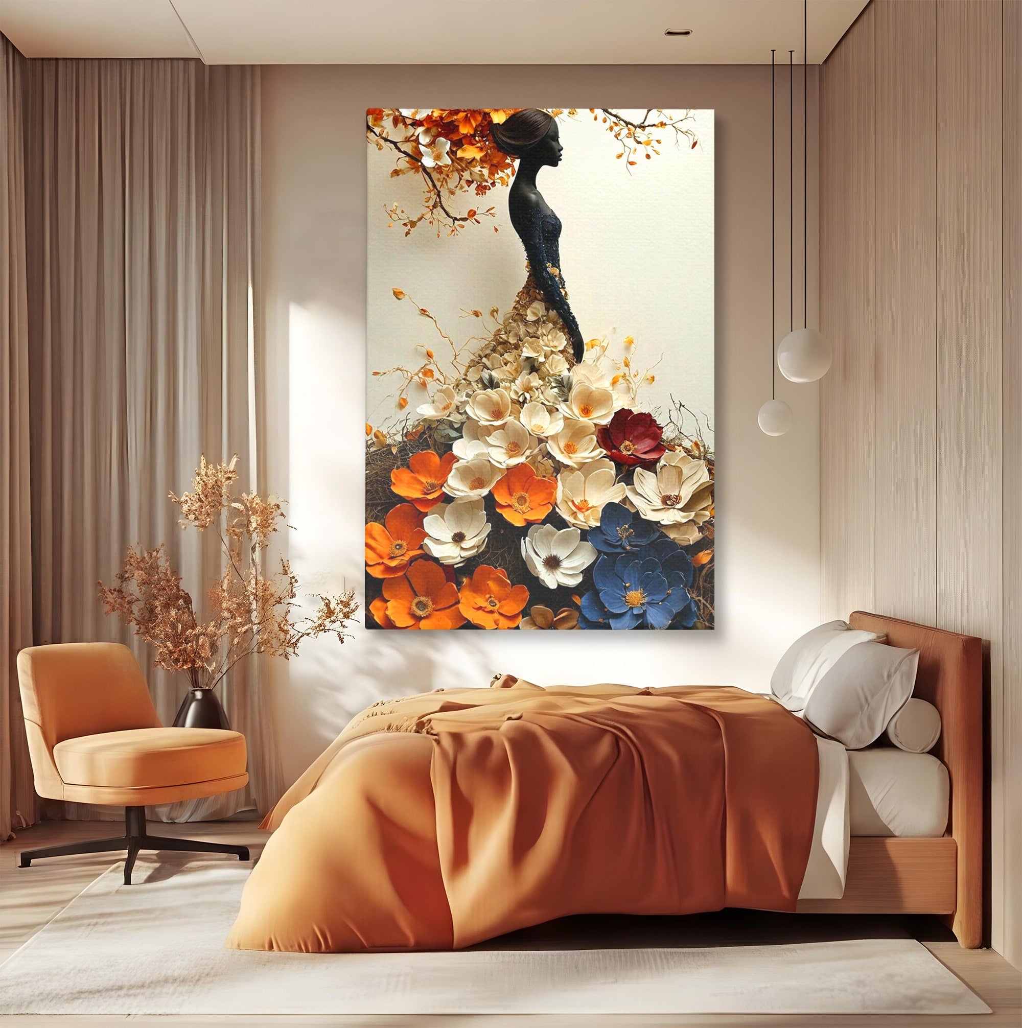 Tablou Canvas Premium LuxCanva® PI1060, Silfida Florala, Gradina, Flori, Eleganta, Femeie, Natura, Dormitor, Culori Vibrante