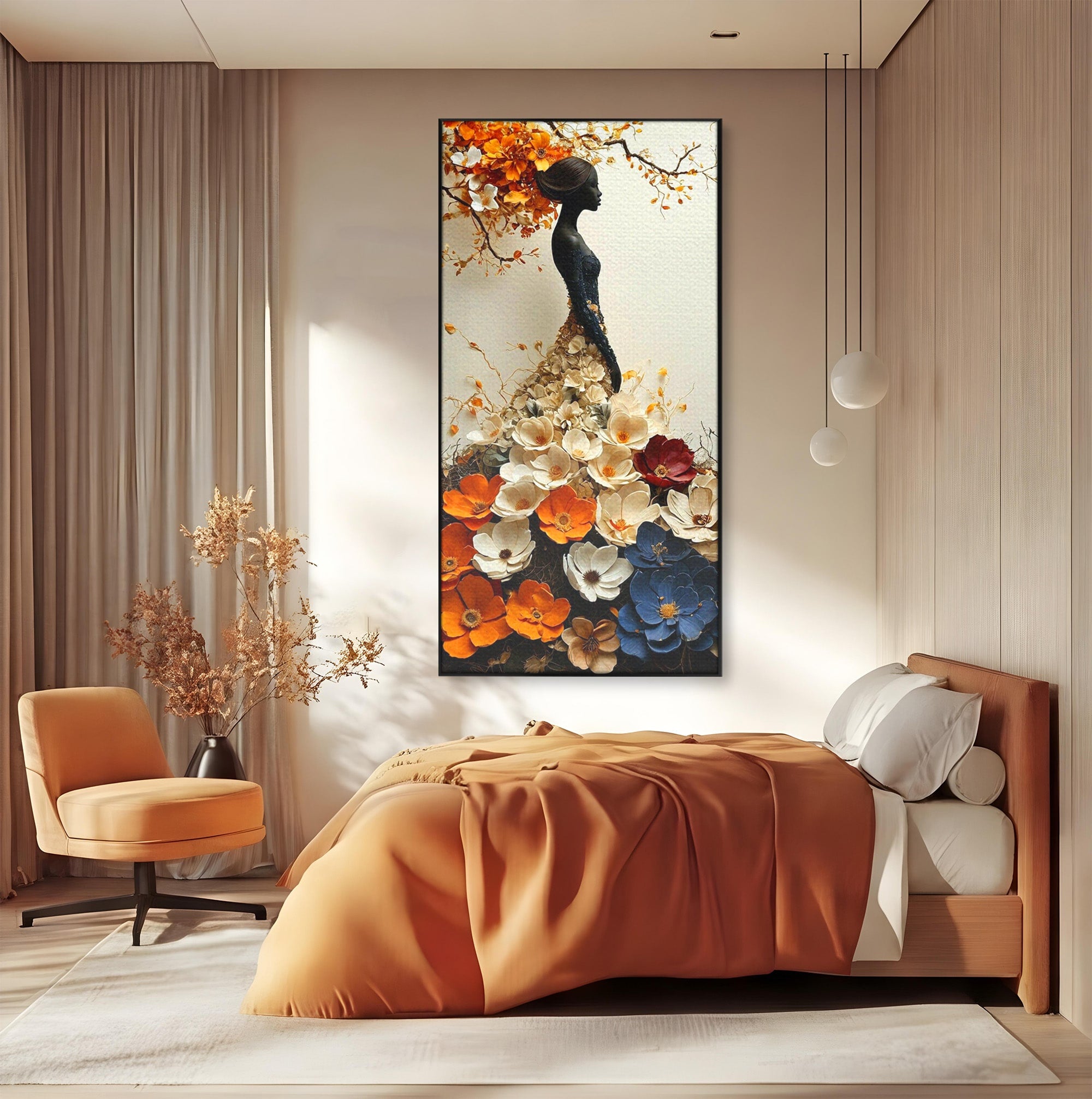 Tablou Canvas Premium LuxCanva® PI1060, Silfida Florala, Gradina, Flori, Eleganta, Femeie, Natura, Dormitor, Culori Vibrante