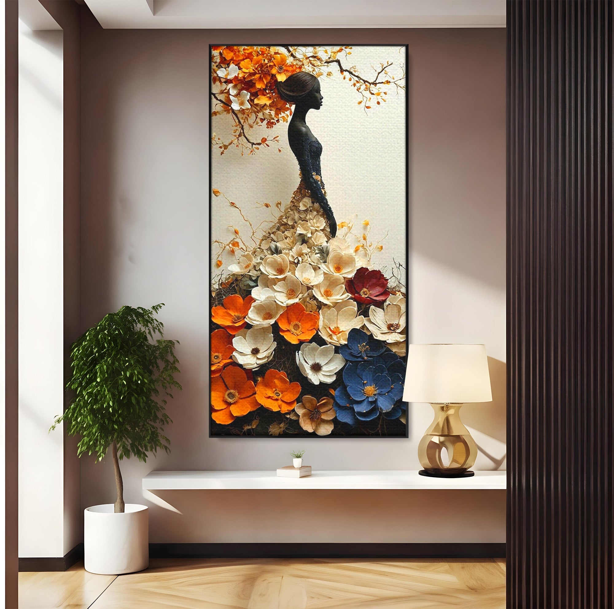 Tablou Canvas Premium LuxCanva® PI1060, Silfida Florala, Gradina, Flori, Eleganta, Femeie, Natura, Dormitor, Culori Vibrante
