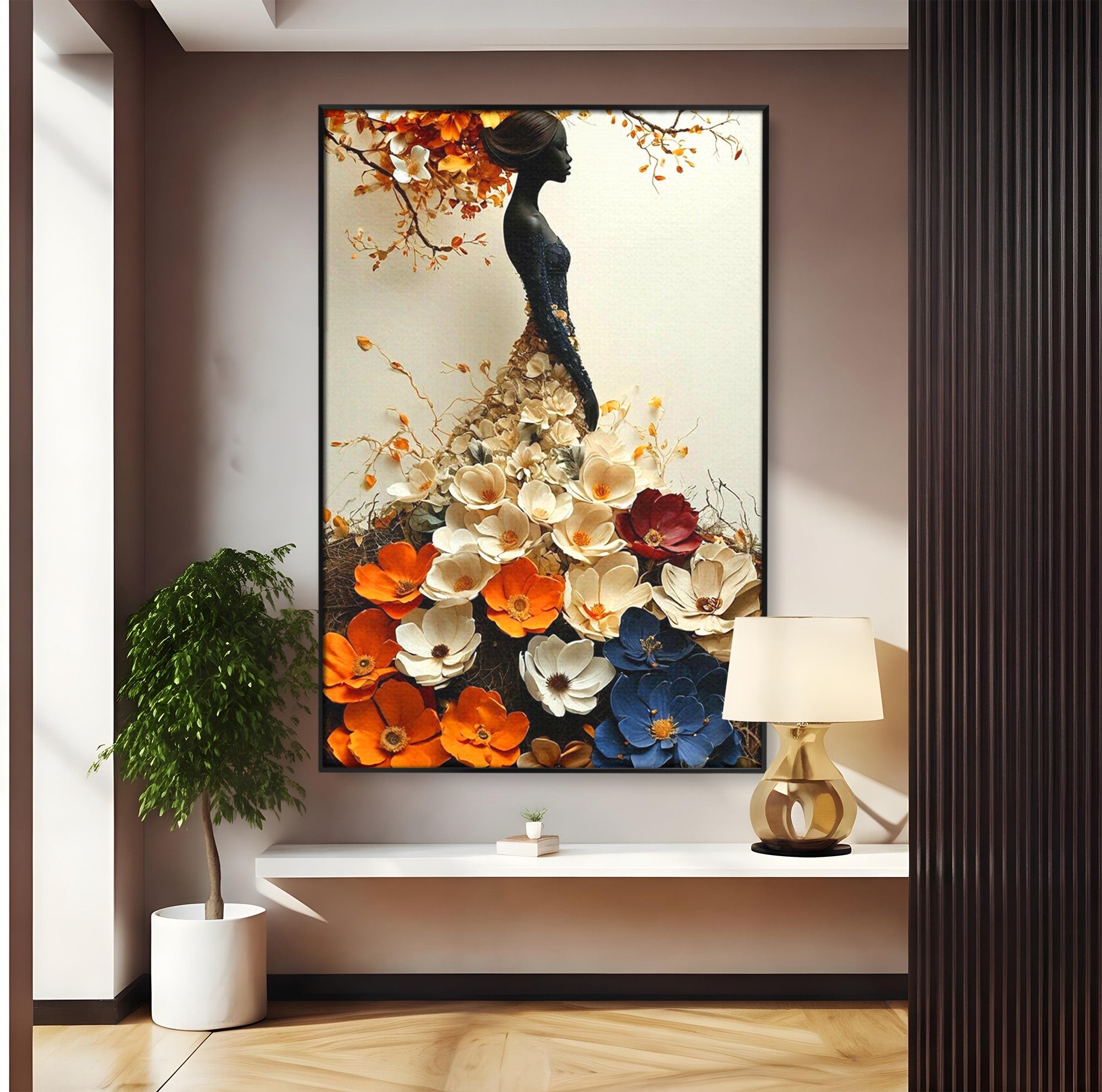 Tablou Canvas Premium LuxCanva® PI1060, Silfida Florala, Gradina, Flori, Eleganta, Femeie, Natura, Dormitor, Culori Vibrante