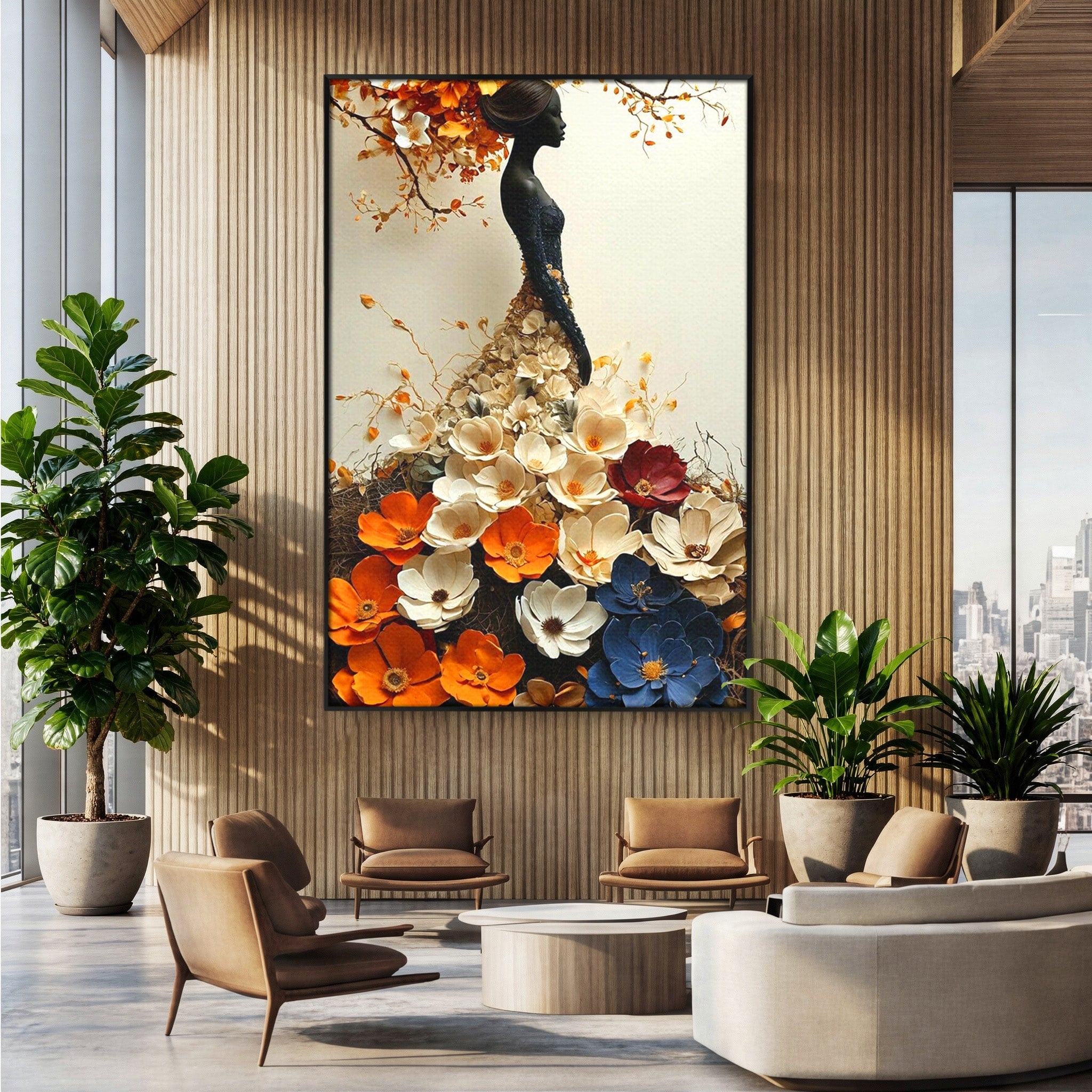 Tablou Canvas Premium LuxCanva® PI1060, Silfida Florala, Gradina, Flori, Eleganta, Femeie, Natura, Dormitor, Culori Vibrante