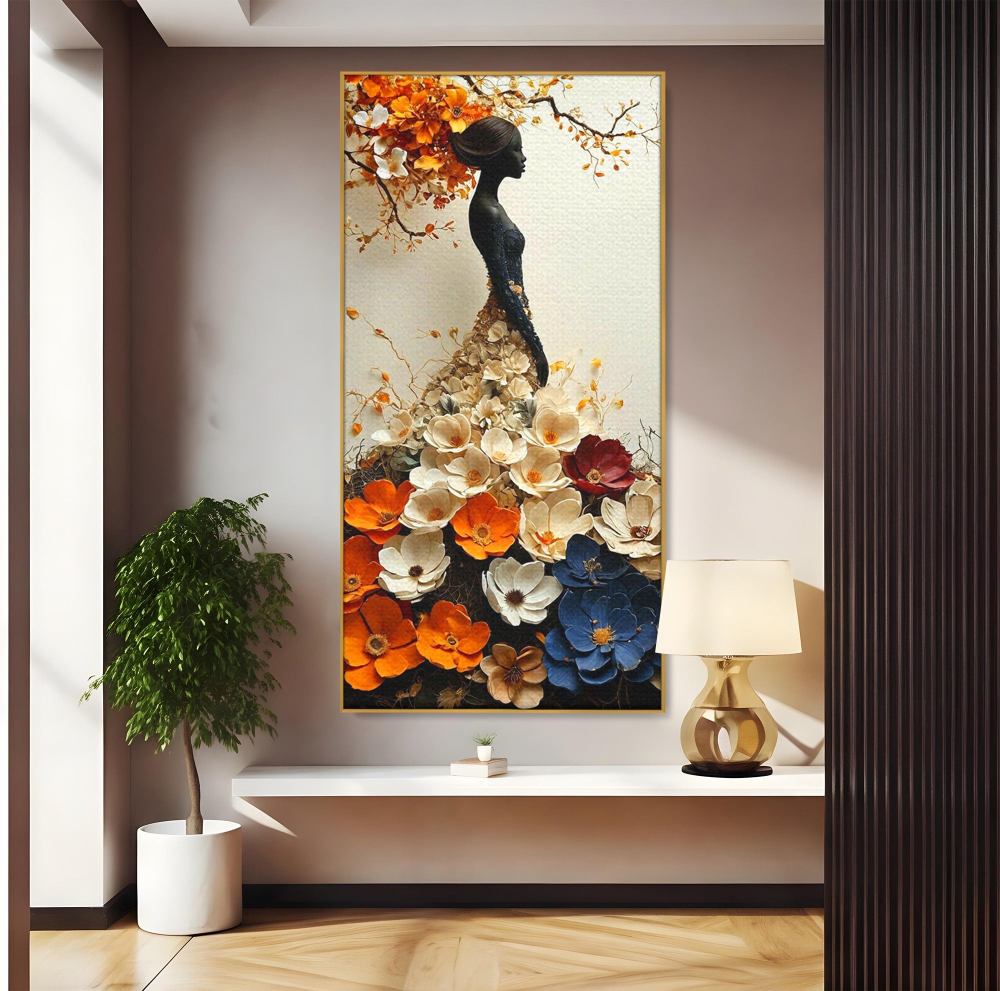 Tablou Canvas Premium LuxCanva® PI1060, Silfida Florala, Gradina, Flori, Eleganta, Femeie, Natura, Dormitor, Culori Vibrante