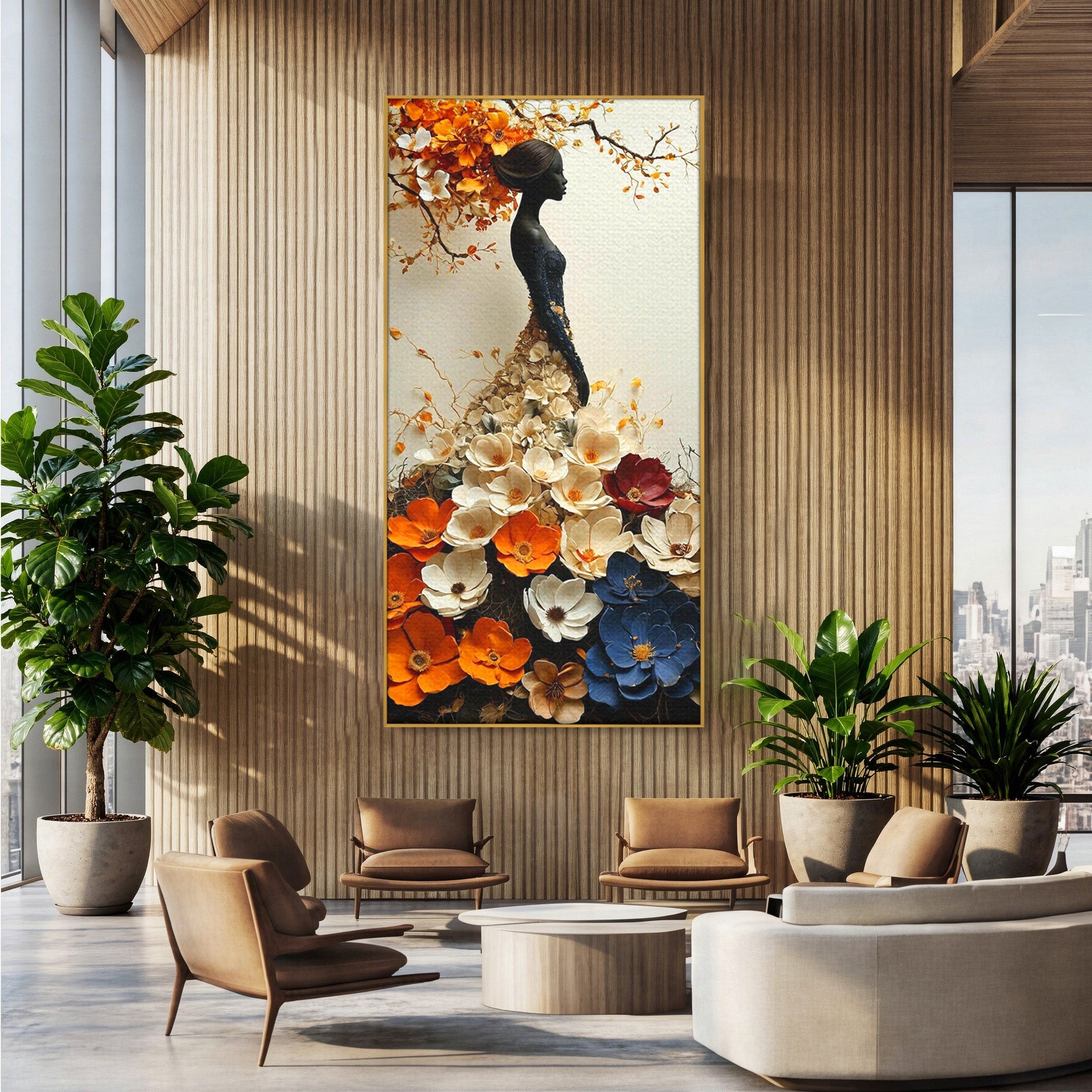 Tablou Canvas Premium LuxCanva® PI1060, Silfida Florala, Gradina, Flori, Eleganta, Femeie, Natura, Dormitor, Culori Vibrante