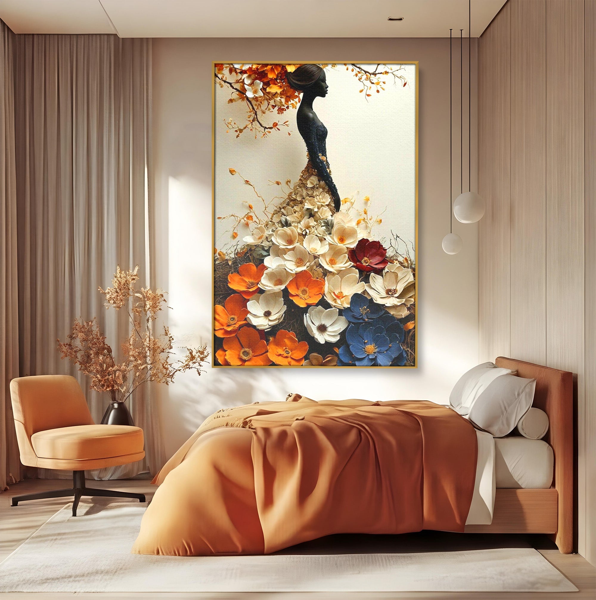 Tablou Canvas Premium LuxCanva® PI1060, Silfida Florala, Gradina, Flori, Eleganta, Femeie, Natura, Dormitor, Culori Vibrante