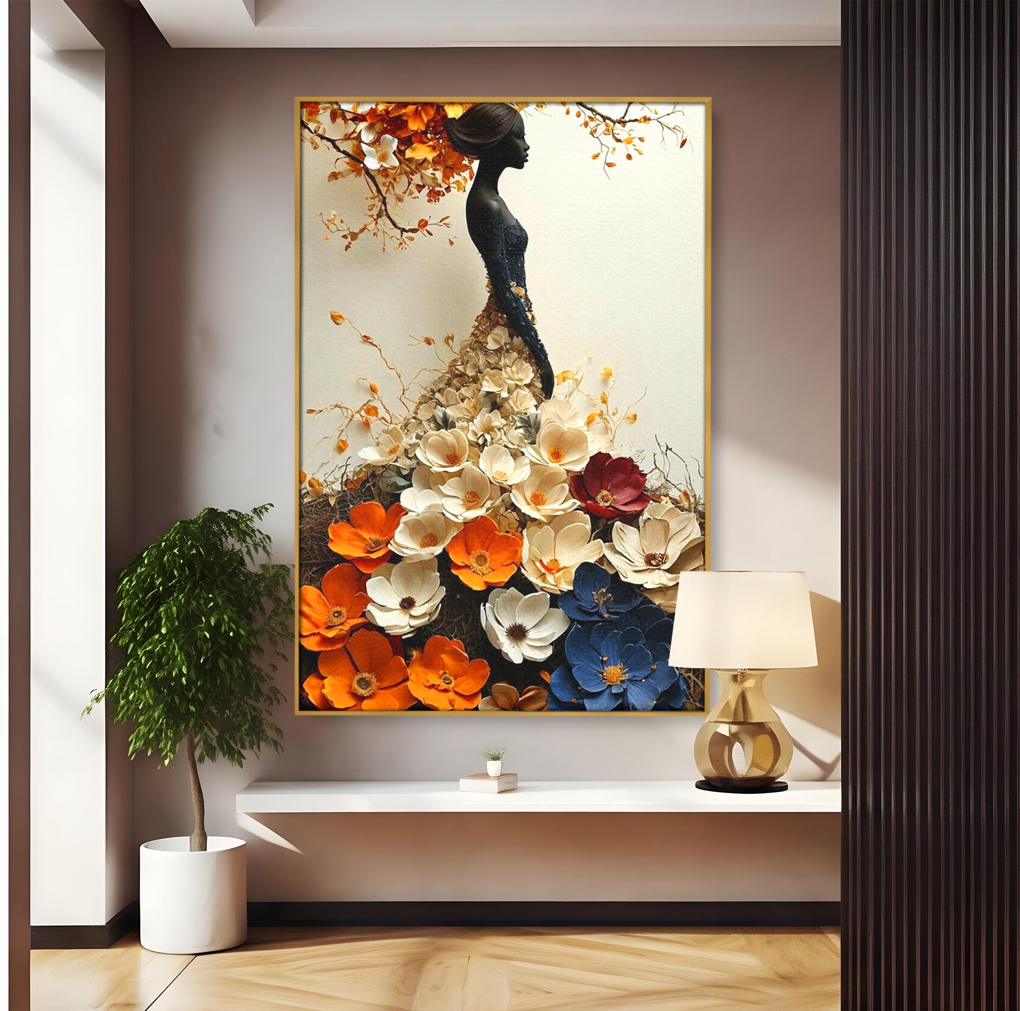 Tablou Canvas Premium LuxCanva® PI1060, Silfida Florala, Gradina, Flori, Eleganta, Femeie, Natura, Dormitor, Culori Vibrante