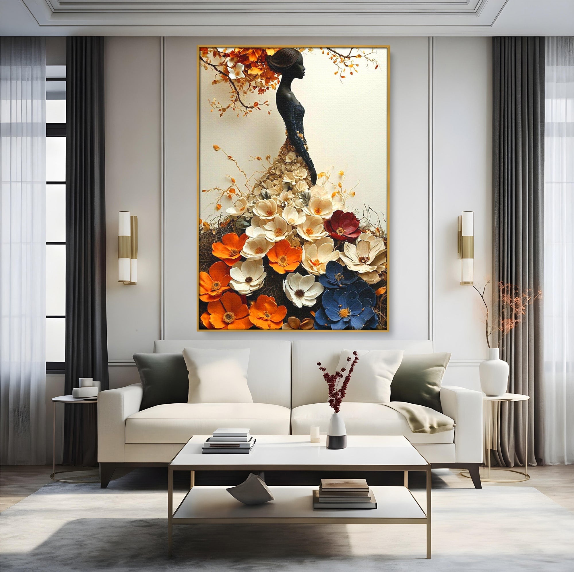 Tablou Canvas Premium LuxCanva® PI1060, Silfida Florala, Gradina, Flori, Eleganta, Femeie, Natura, Dormitor, Culori Vibrante