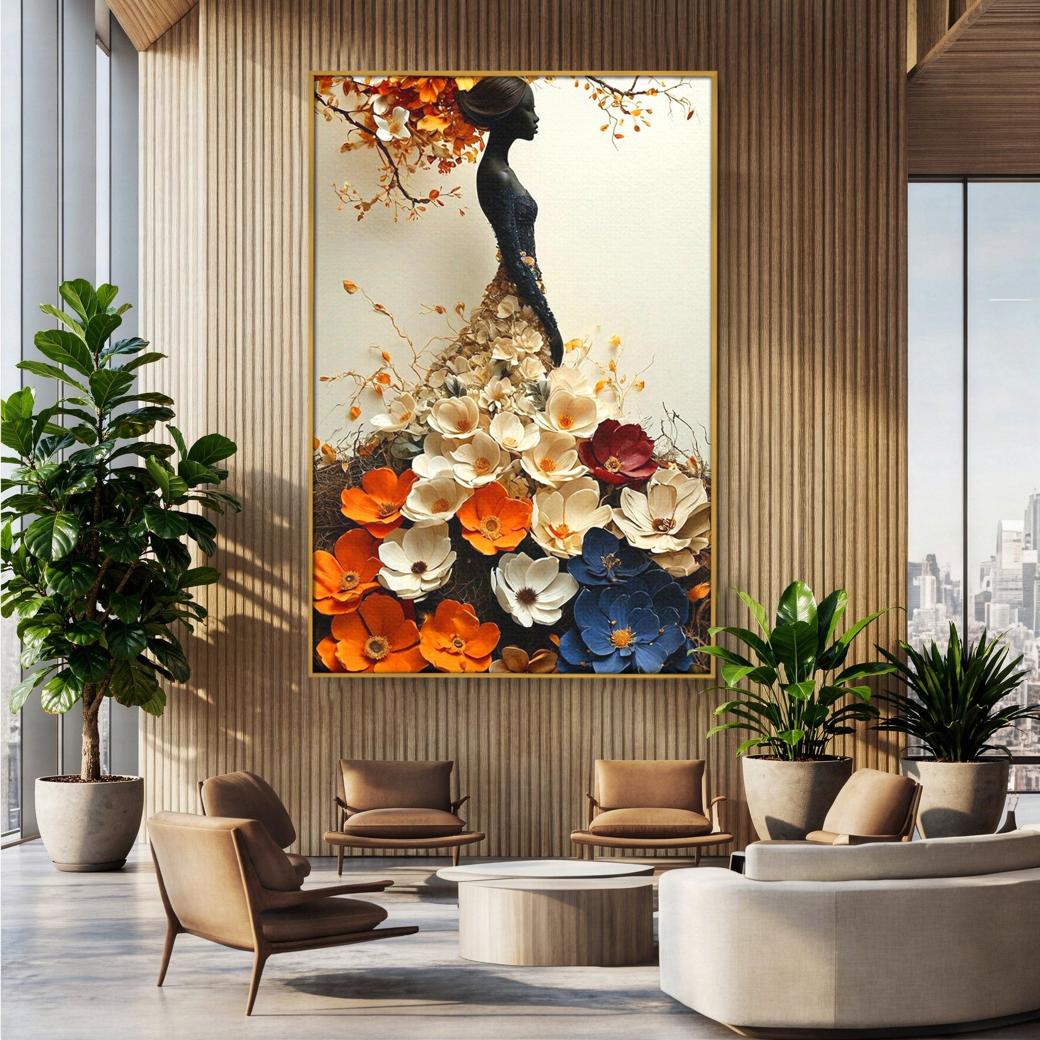 Tablou Canvas Premium LuxCanva® PI1060, Silfida Florala, Gradina, Flori, Eleganta, Femeie, Natura, Dormitor, Culori Vibrante