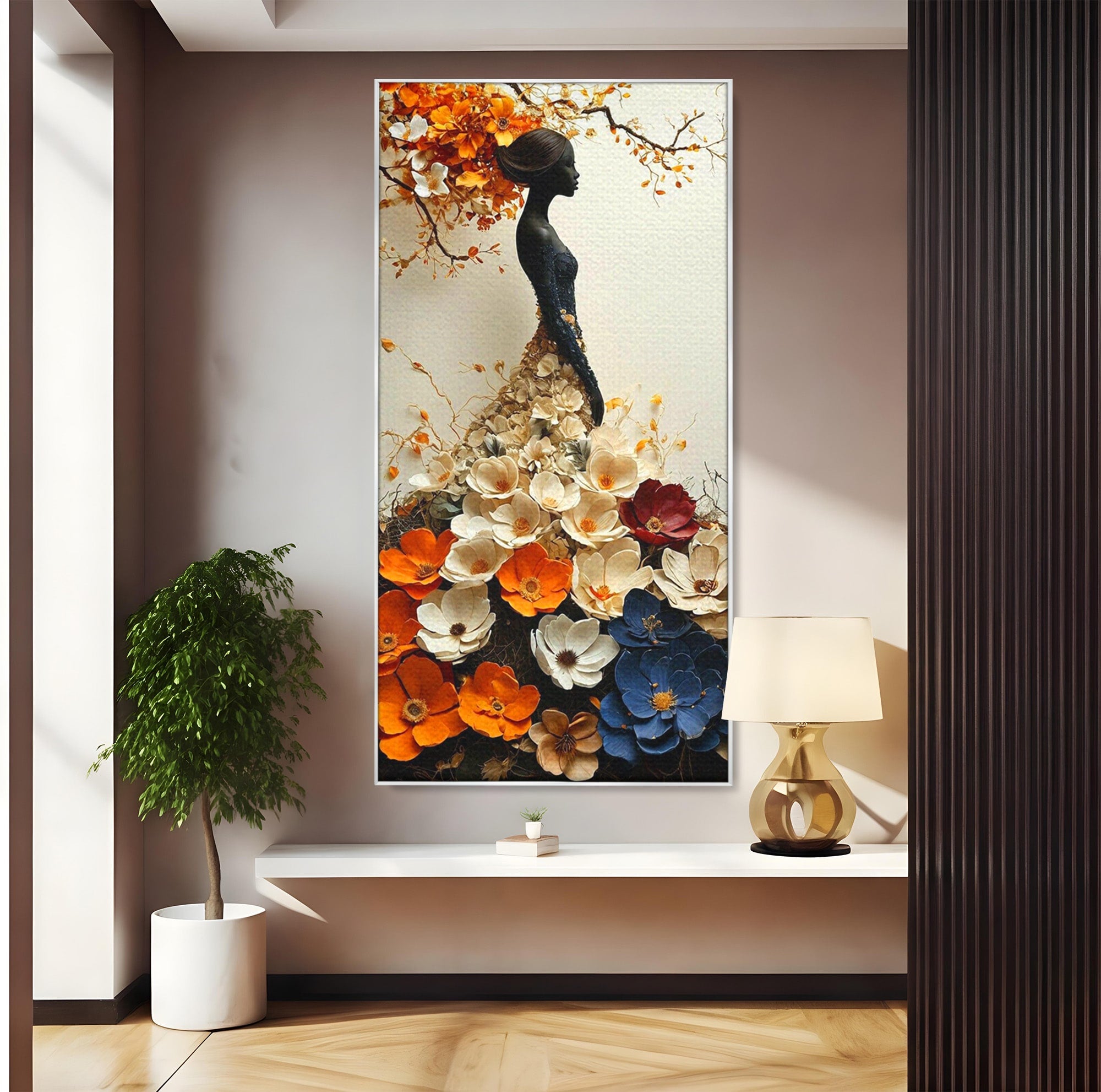 Tablou Canvas Premium LuxCanva® PI1060, Silfida Florala, Gradina, Flori, Eleganta, Femeie, Natura, Dormitor, Culori Vibrante