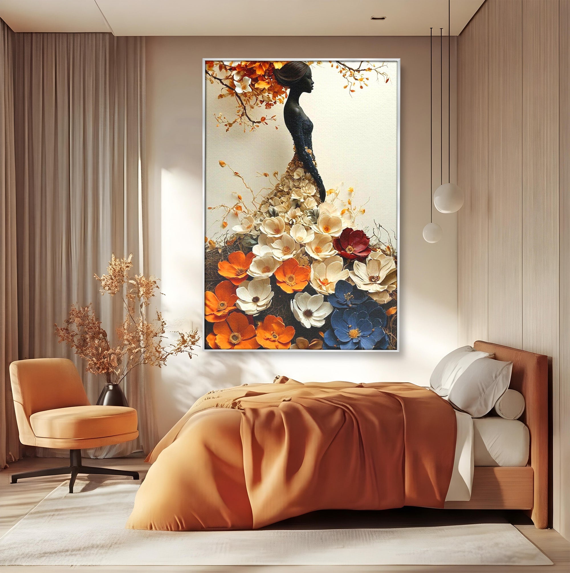 Tablou Canvas Premium LuxCanva® PI1060, Silfida Florala, Gradina, Flori, Eleganta, Femeie, Natura, Dormitor, Culori Vibrante