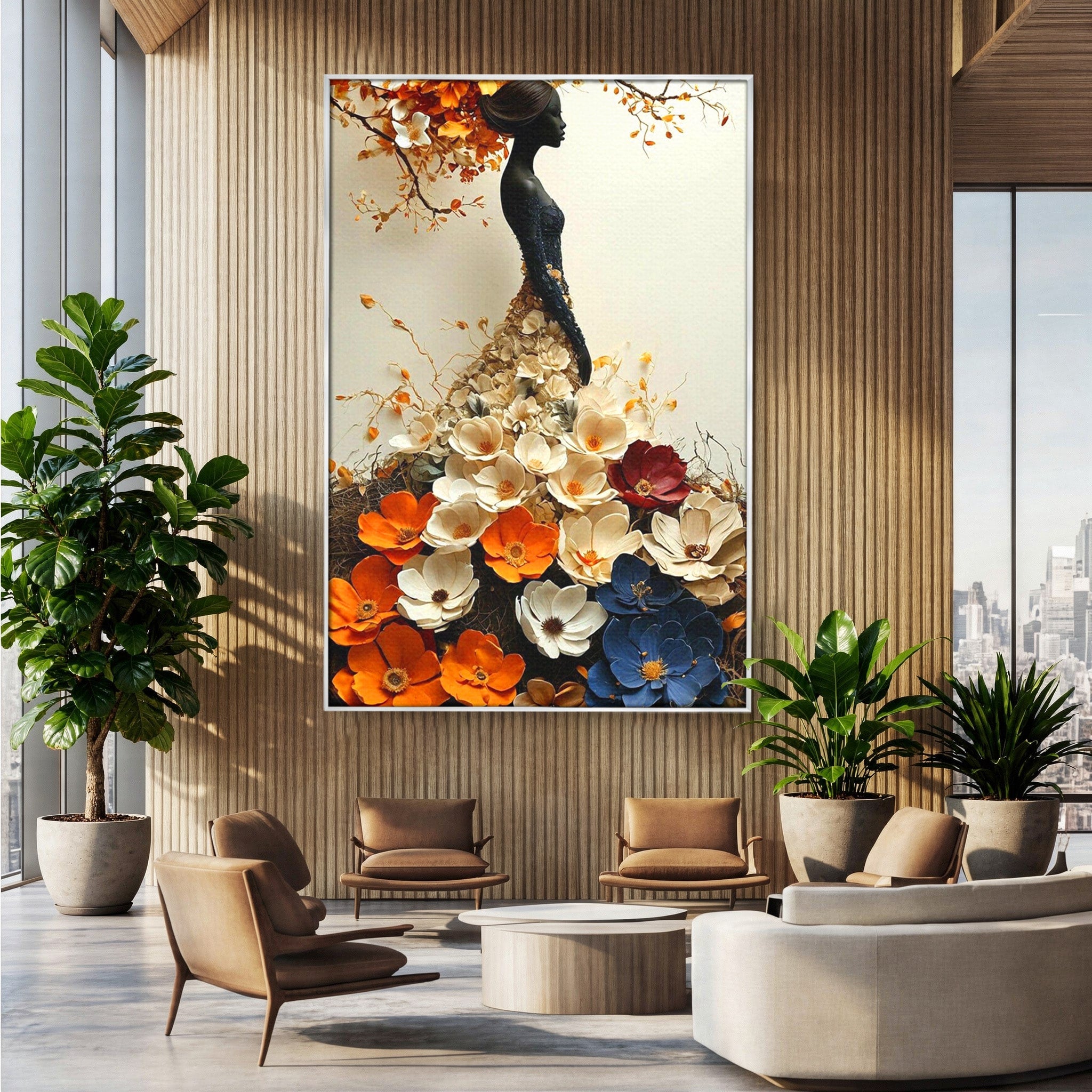 Tablou Canvas Premium LuxCanva® PI1060, Silfida Florala, Gradina, Flori, Eleganta, Femeie, Natura, Dormitor, Culori Vibrante