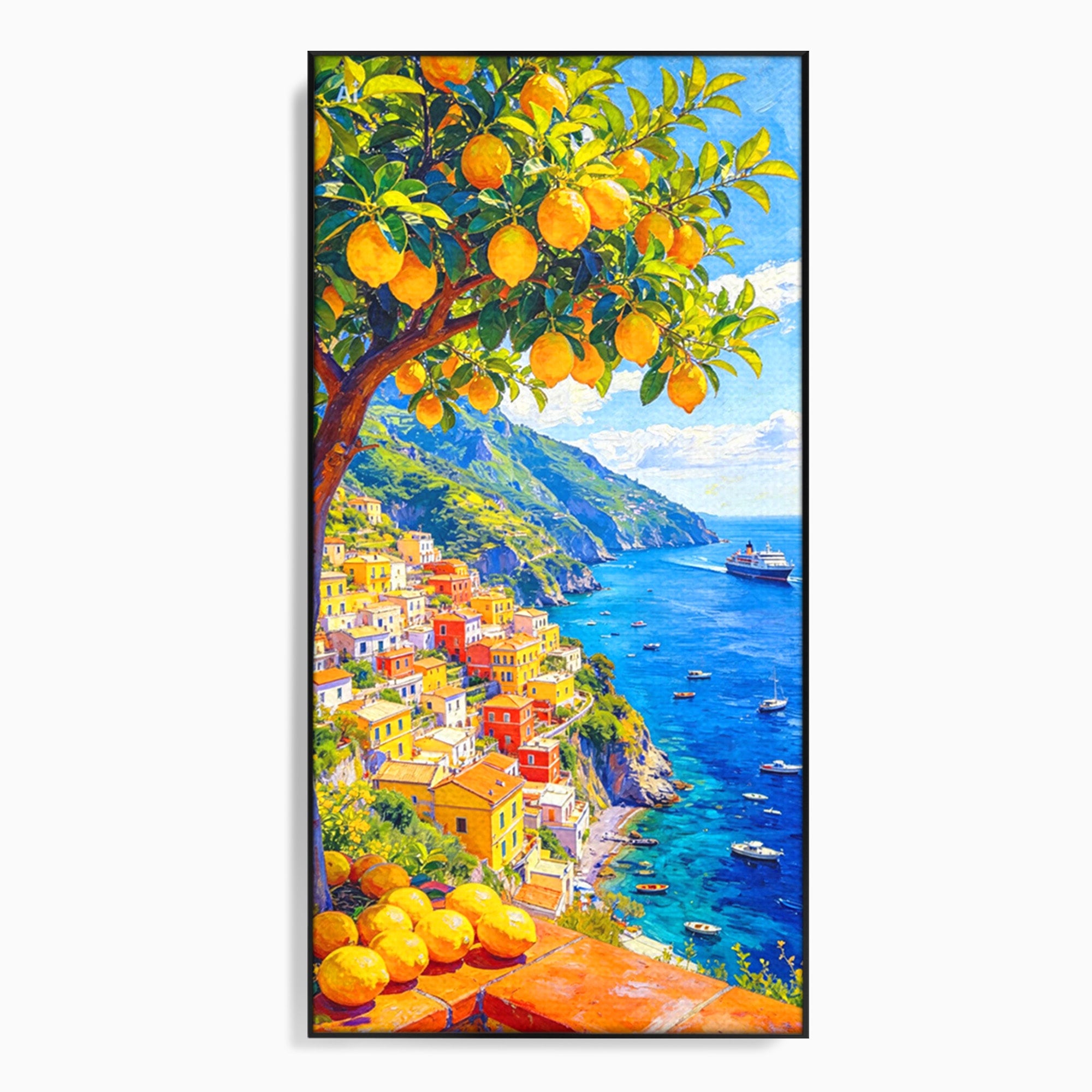 Tablou Canvas Premium LuxCanva® PI1061, Peisaj Mediteranean Cu Lamaie, Peisaj, Lamaie, Mare, Mediterranean, Living, Culori Vibrante