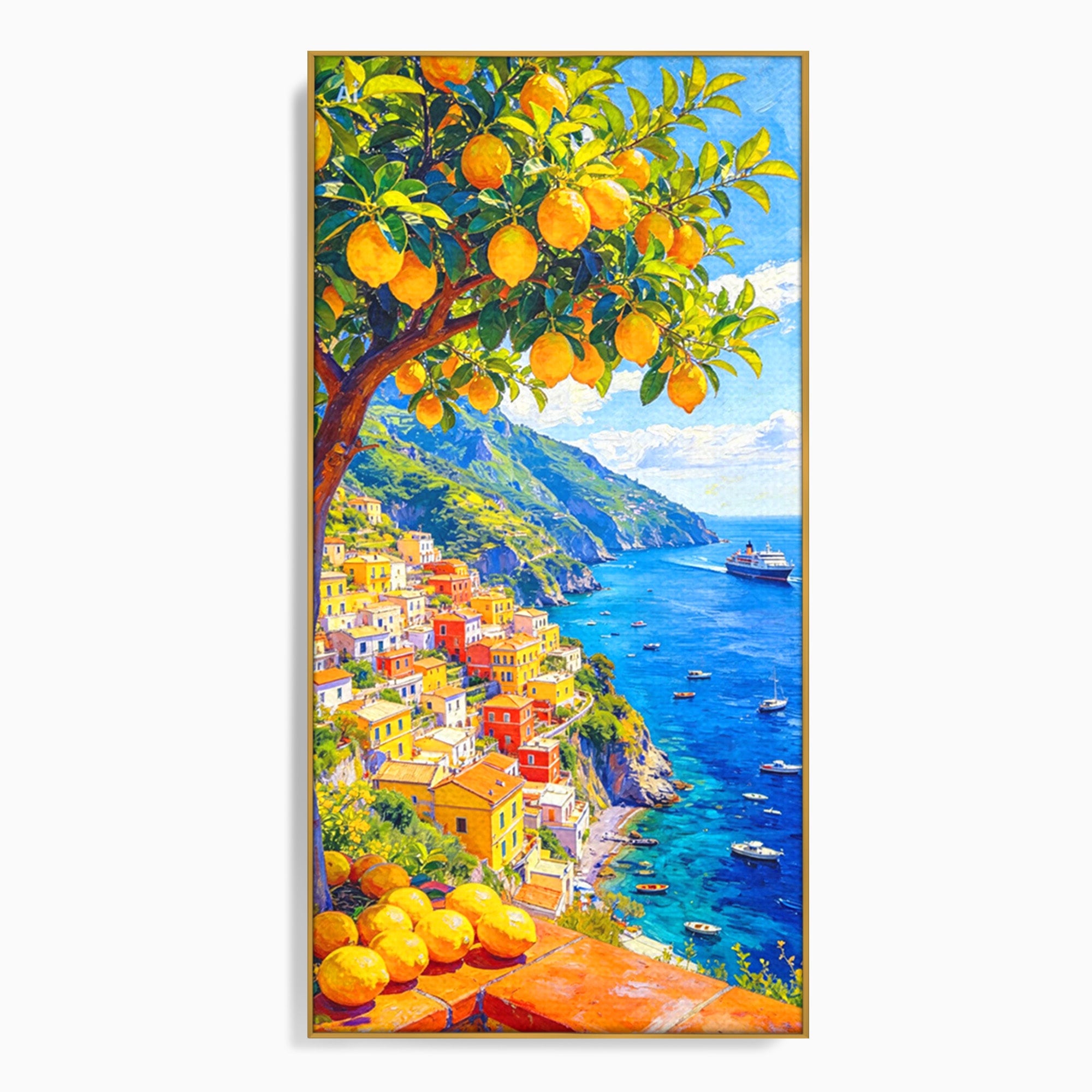 Tablou Canvas Premium LuxCanva® PI1061, Peisaj Mediteranean Cu Lamaie, Peisaj, Lamaie, Mare, Mediterranean, Living, Culori Vibrante