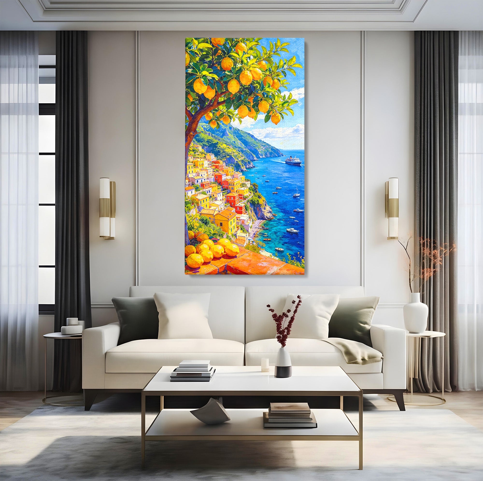 Tablou Canvas Premium LuxCanva® PI1061, Peisaj Mediteranean Cu Lamaie, Peisaj, Lamaie, Mare, Mediterranean, Living, Culori Vibrante