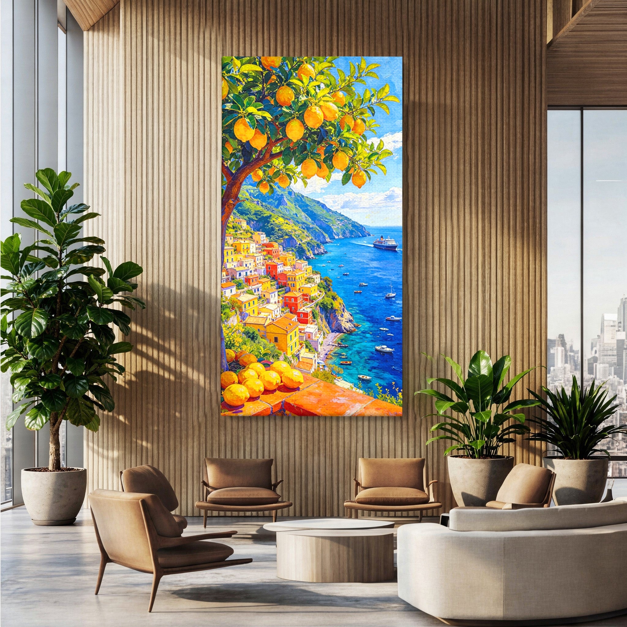 Tablou Canvas Premium LuxCanva® PI1061, Peisaj Mediteranean Cu Lamaie, Peisaj, Lamaie, Mare, Mediterranean, Living, Culori Vibrante