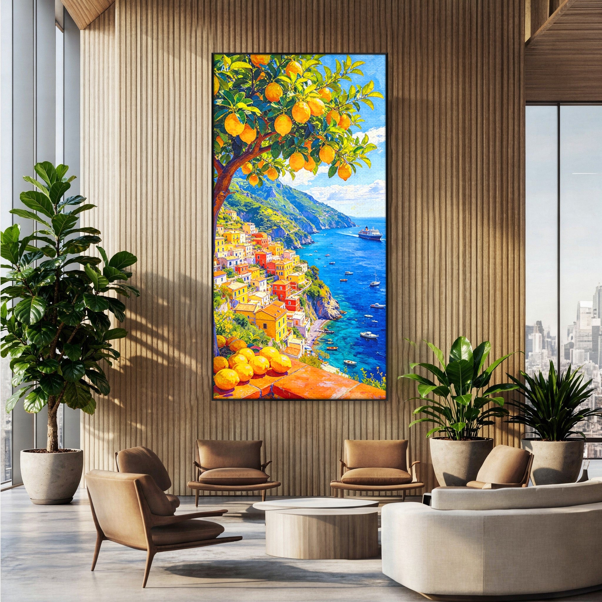 Tablou Canvas Premium LuxCanva® PI1061, Peisaj Mediteranean Cu Lamaie, Peisaj, Lamaie, Mare, Mediterranean, Living, Culori Vibrante