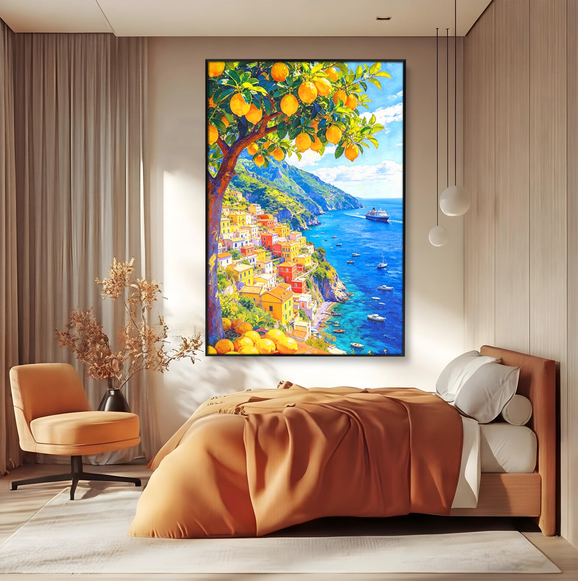 Tablou Canvas Premium LuxCanva® PI1061, Peisaj Mediteranean Cu Lamaie, Peisaj, Lamaie, Mare, Mediterranean, Living, Culori Vibrante