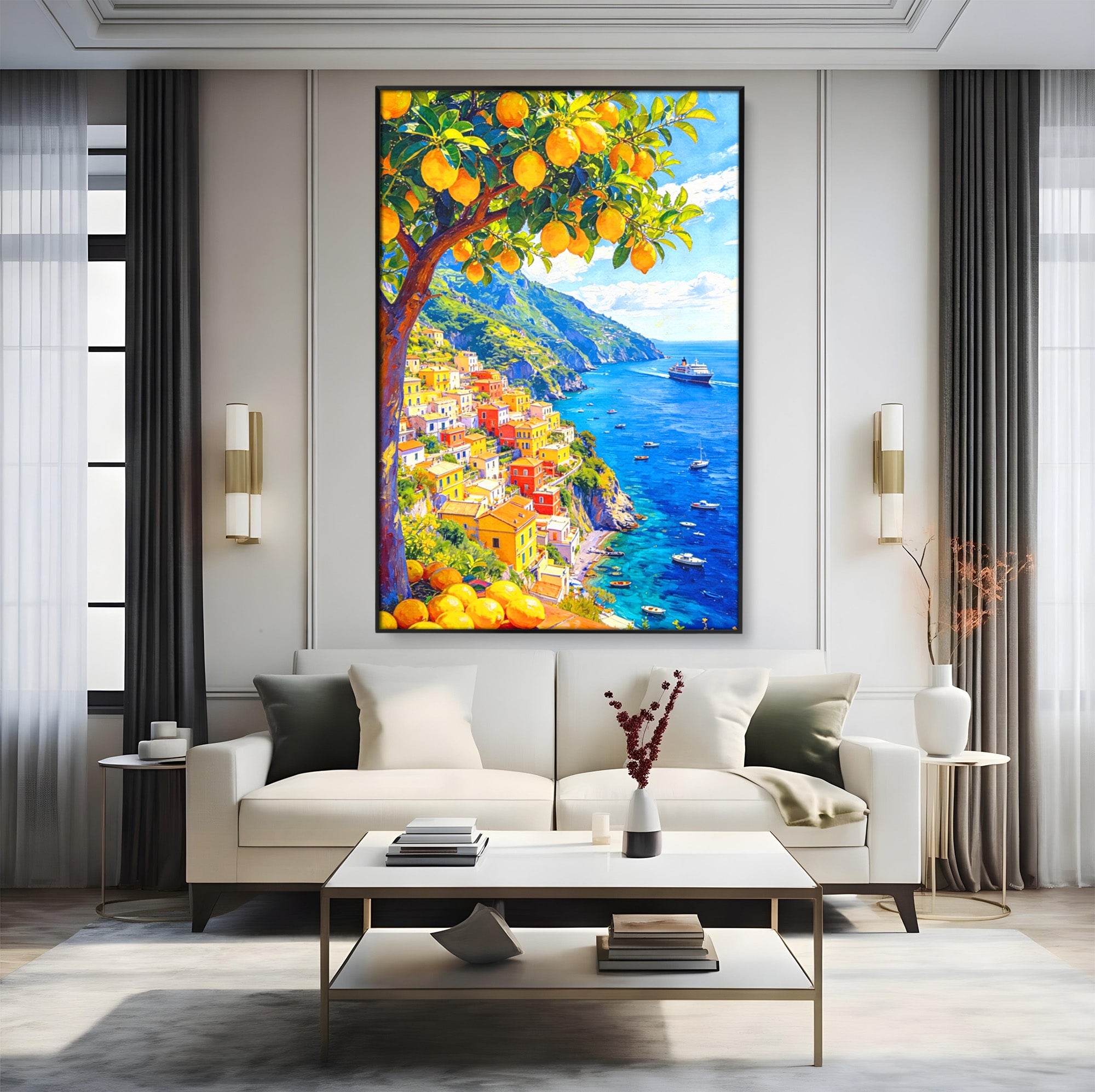 Tablou Canvas Premium LuxCanva® PI1061, Peisaj Mediteranean Cu Lamaie, Peisaj, Lamaie, Mare, Mediterranean, Living, Culori Vibrante