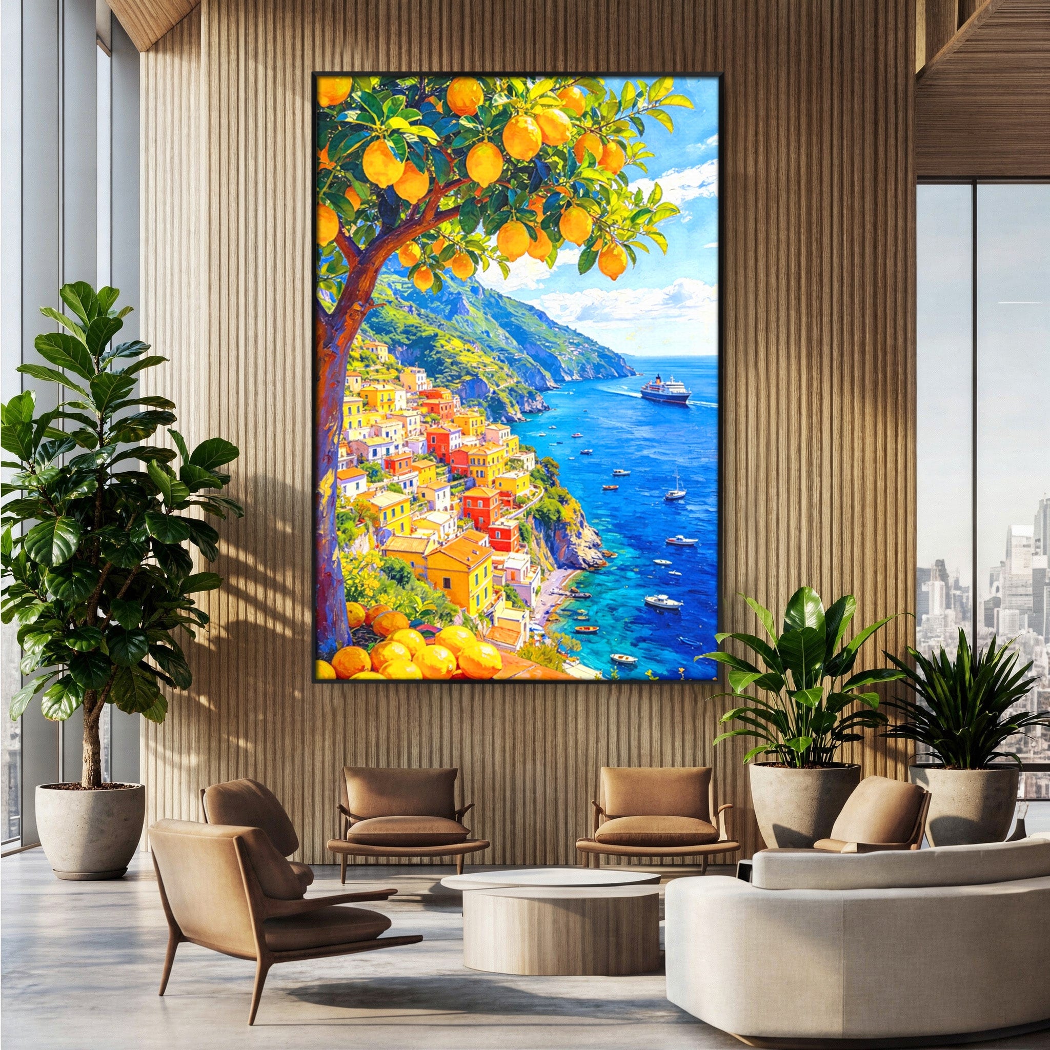 Tablou Canvas Premium LuxCanva® PI1061, Peisaj Mediteranean Cu Lamaie, Peisaj, Lamaie, Mare, Mediterranean, Living, Culori Vibrante