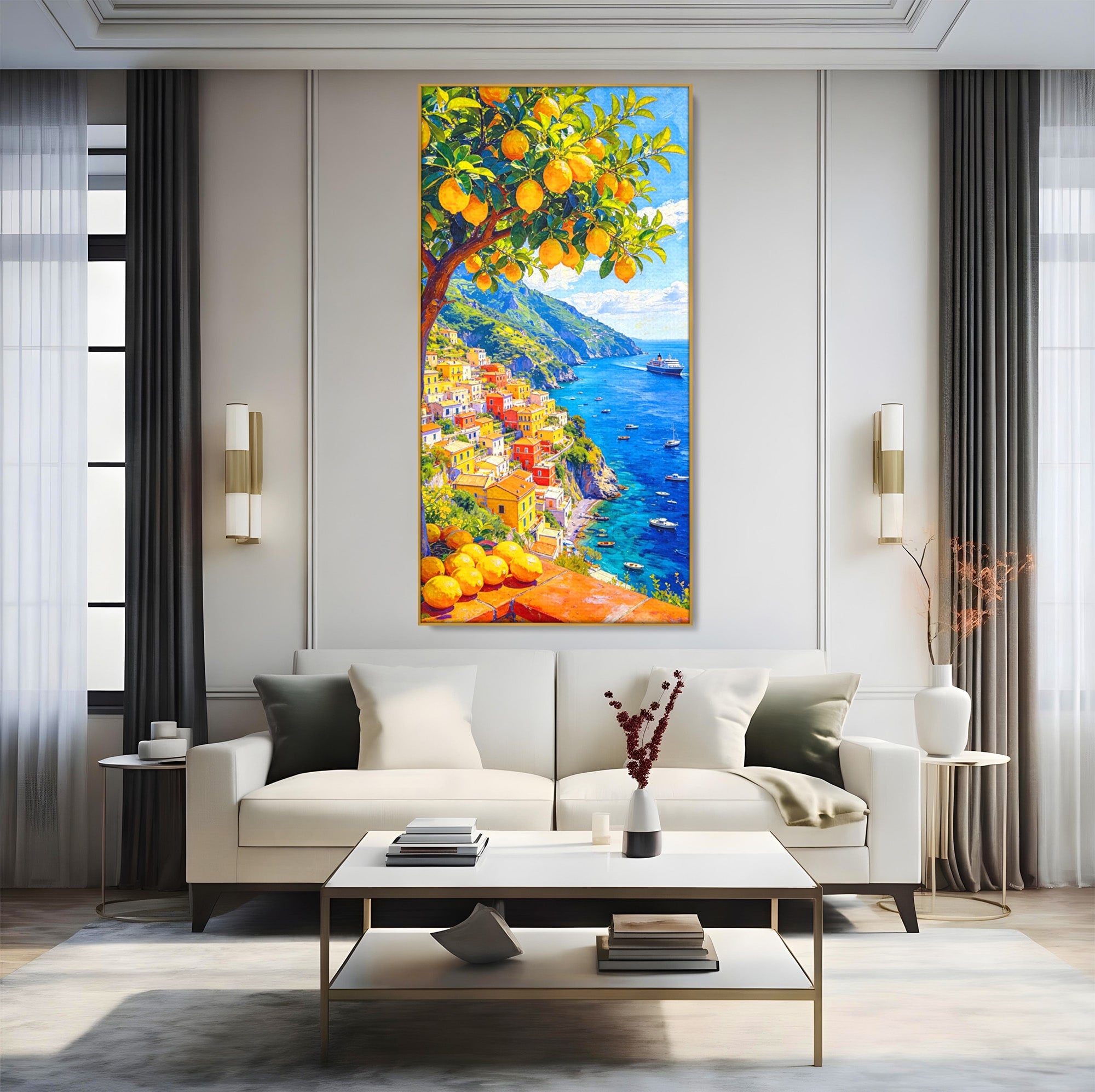 Tablou Canvas Premium LuxCanva® PI1061, Peisaj Mediteranean Cu Lamaie, Peisaj, Lamaie, Mare, Mediterranean, Living, Culori Vibrante