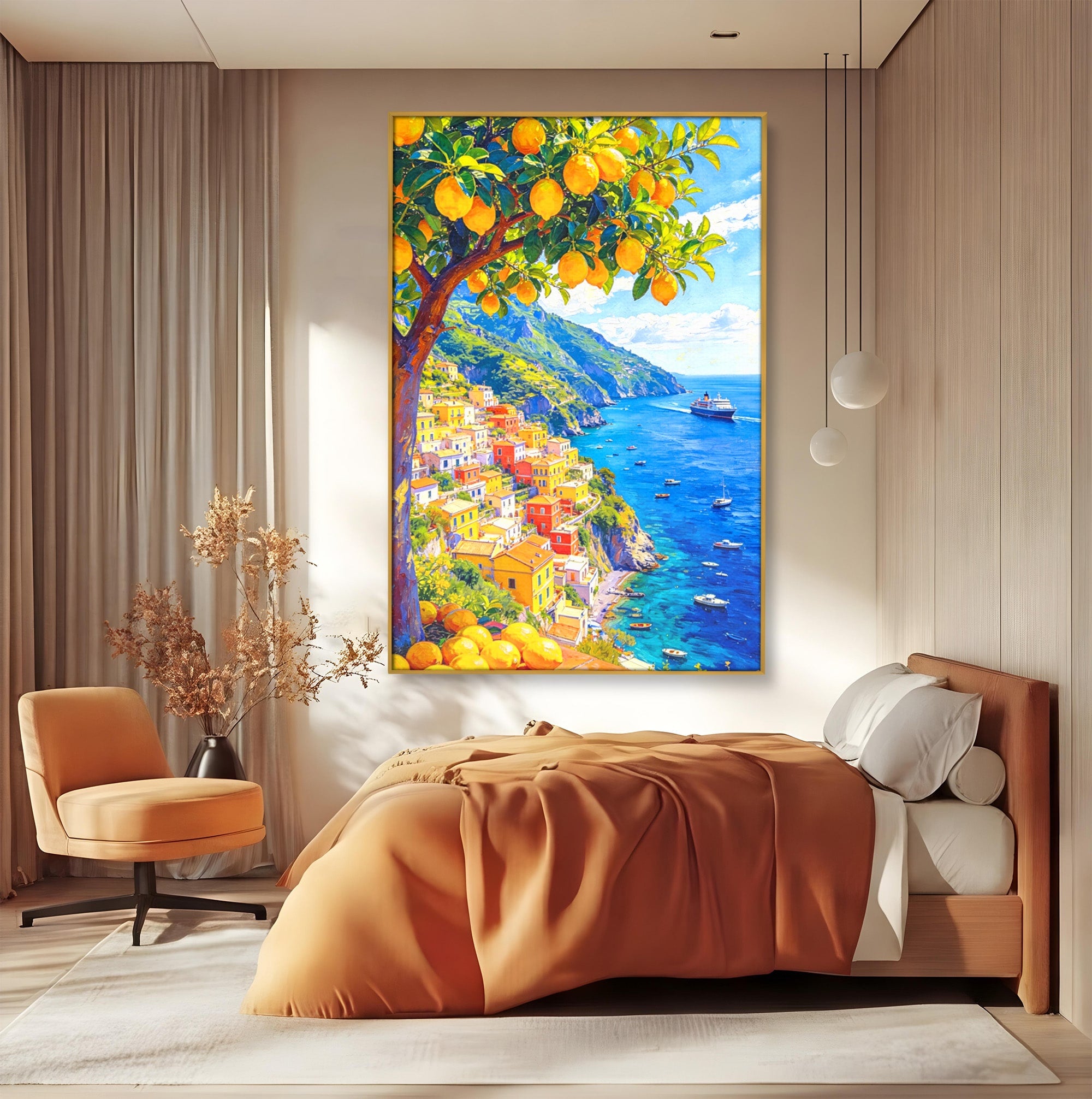 Tablou Canvas Premium LuxCanva® PI1061, Peisaj Mediteranean Cu Lamaie, Peisaj, Lamaie, Mare, Mediterranean, Living, Culori Vibrante