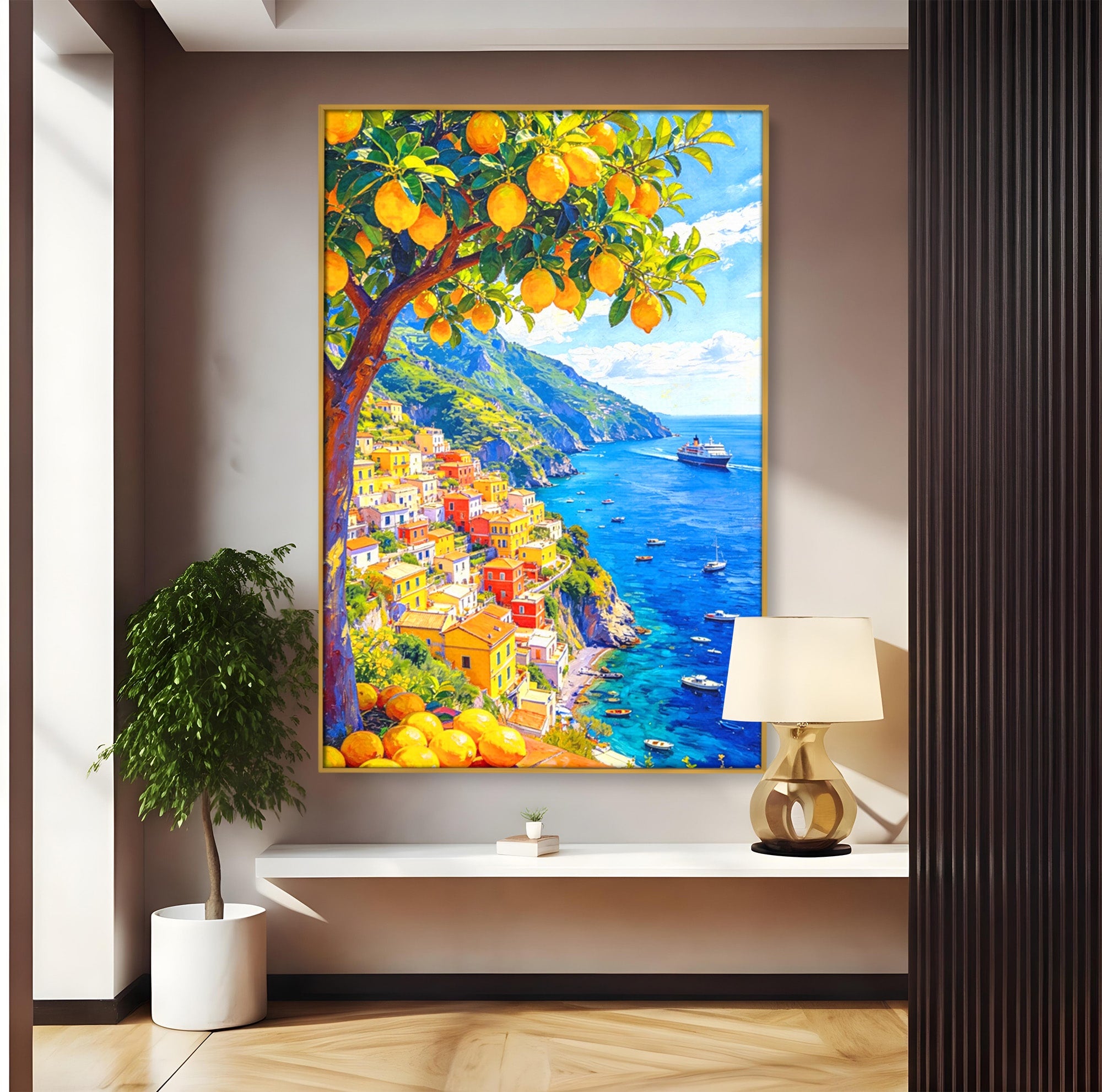 Tablou Canvas Premium LuxCanva® PI1061, Peisaj Mediteranean Cu Lamaie, Peisaj, Lamaie, Mare, Mediterranean, Living, Culori Vibrante