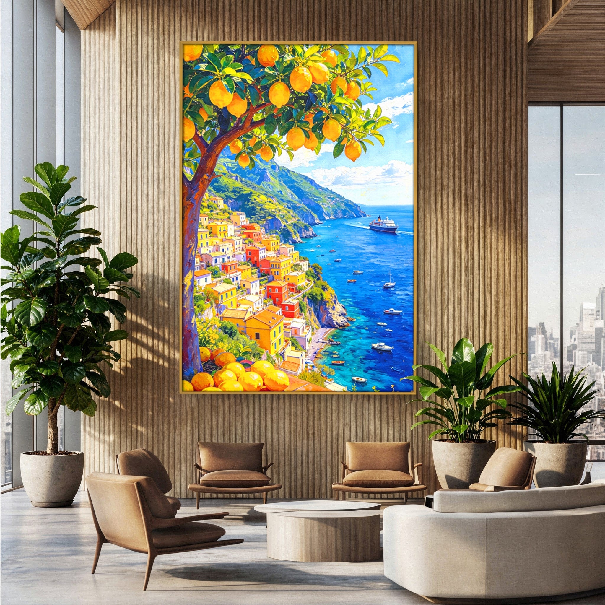 Tablou Canvas Premium LuxCanva® PI1061, Peisaj Mediteranean Cu Lamaie, Peisaj, Lamaie, Mare, Mediterranean, Living, Culori Vibrante