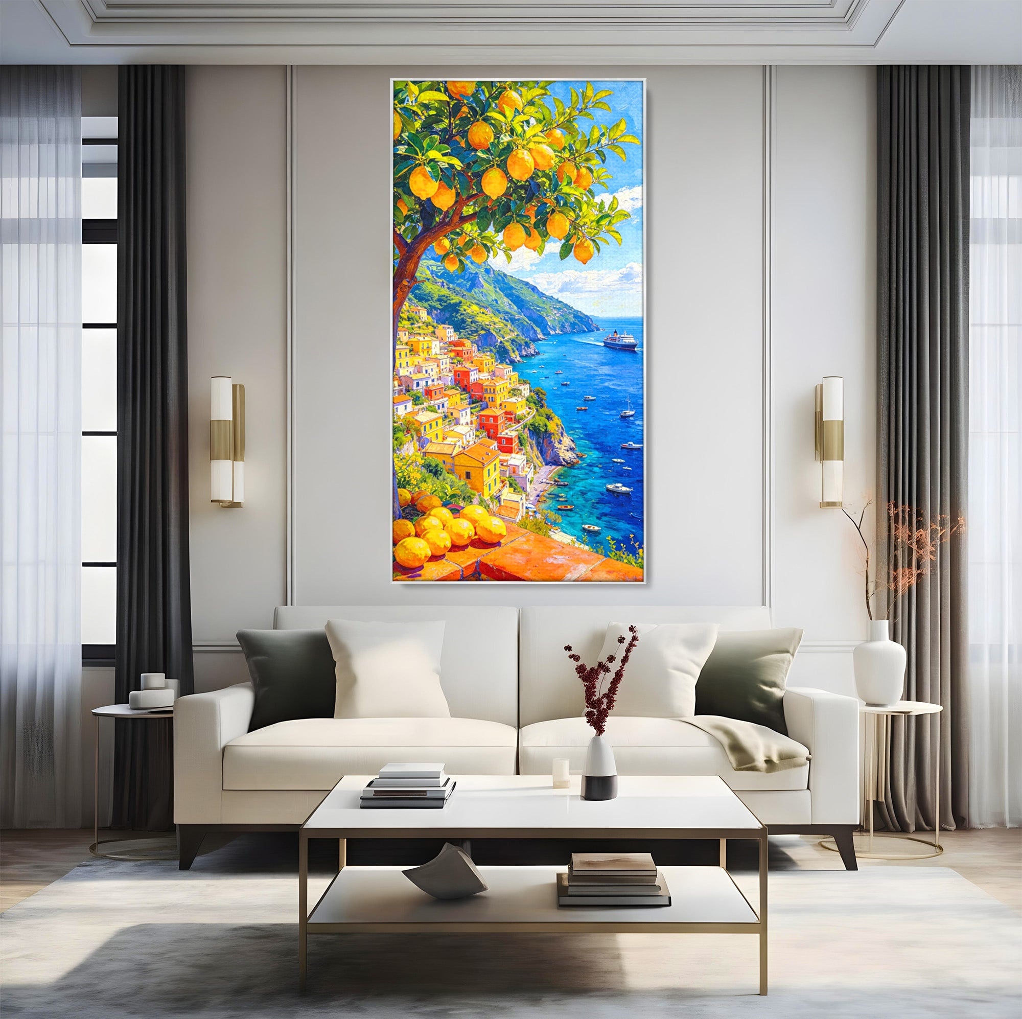 Tablou Canvas Premium LuxCanva® PI1061, Peisaj Mediteranean Cu Lamaie, Peisaj, Lamaie, Mare, Mediterranean, Living, Culori Vibrante