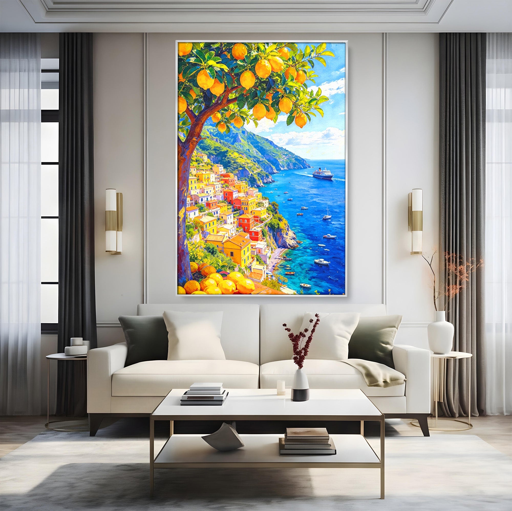 Tablou Canvas Premium LuxCanva® PI1061, Peisaj Mediteranean Cu Lamaie, Peisaj, Lamaie, Mare, Mediterranean, Living, Culori Vibrante