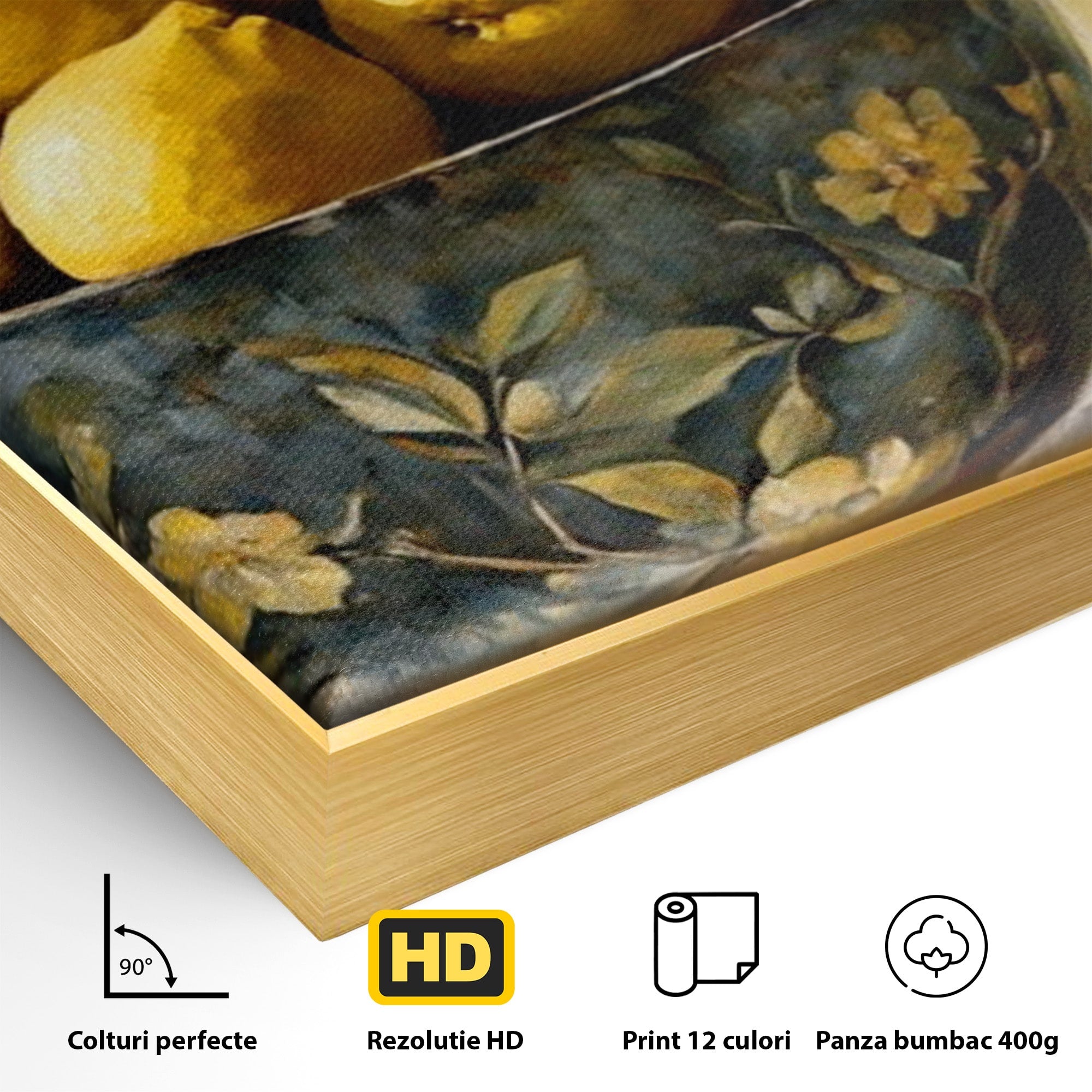 Tablou Canvas Premium LuxCanva® PI1062, Lamai In Bol Decorativ, Acru, Natura Statica, Vaza, Fructe, Bucatarie, Culori Vibrante