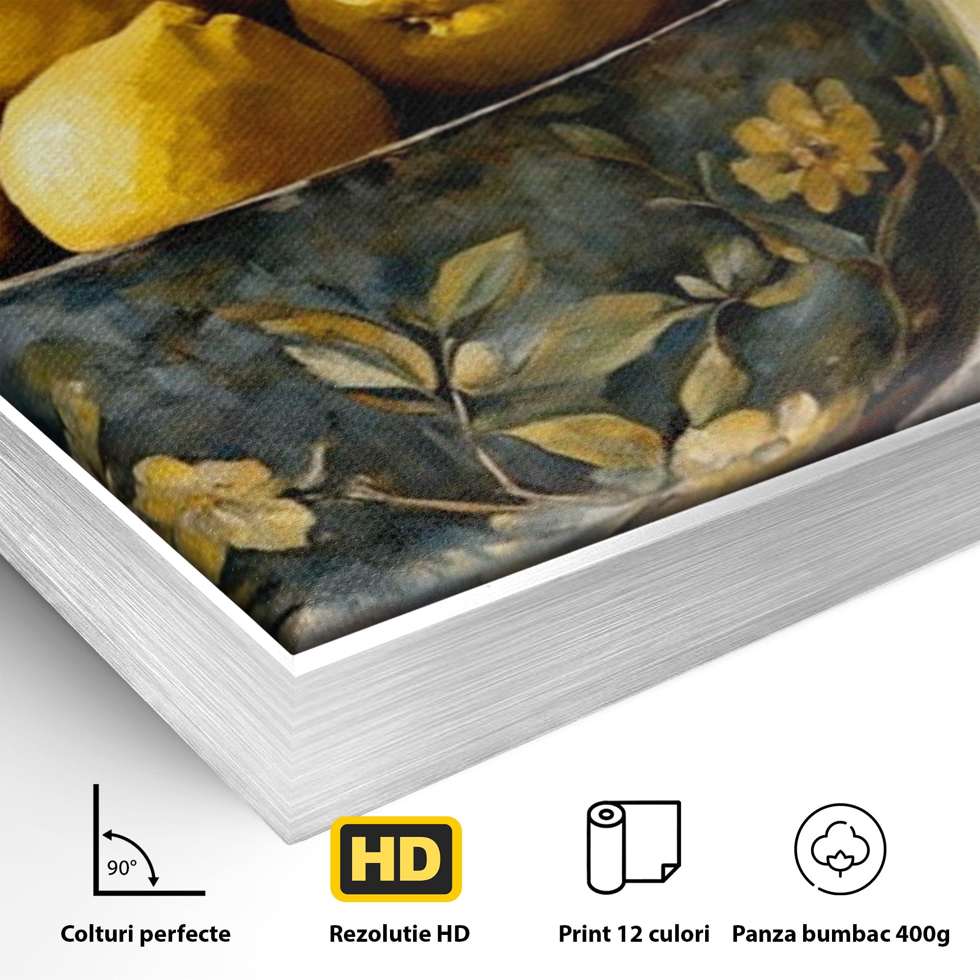 Tablou Canvas Premium LuxCanva® PI1062, Lamai In Bol Decorativ, Acru, Natura Statica, Vaza, Fructe, Bucatarie, Culori Vibrante