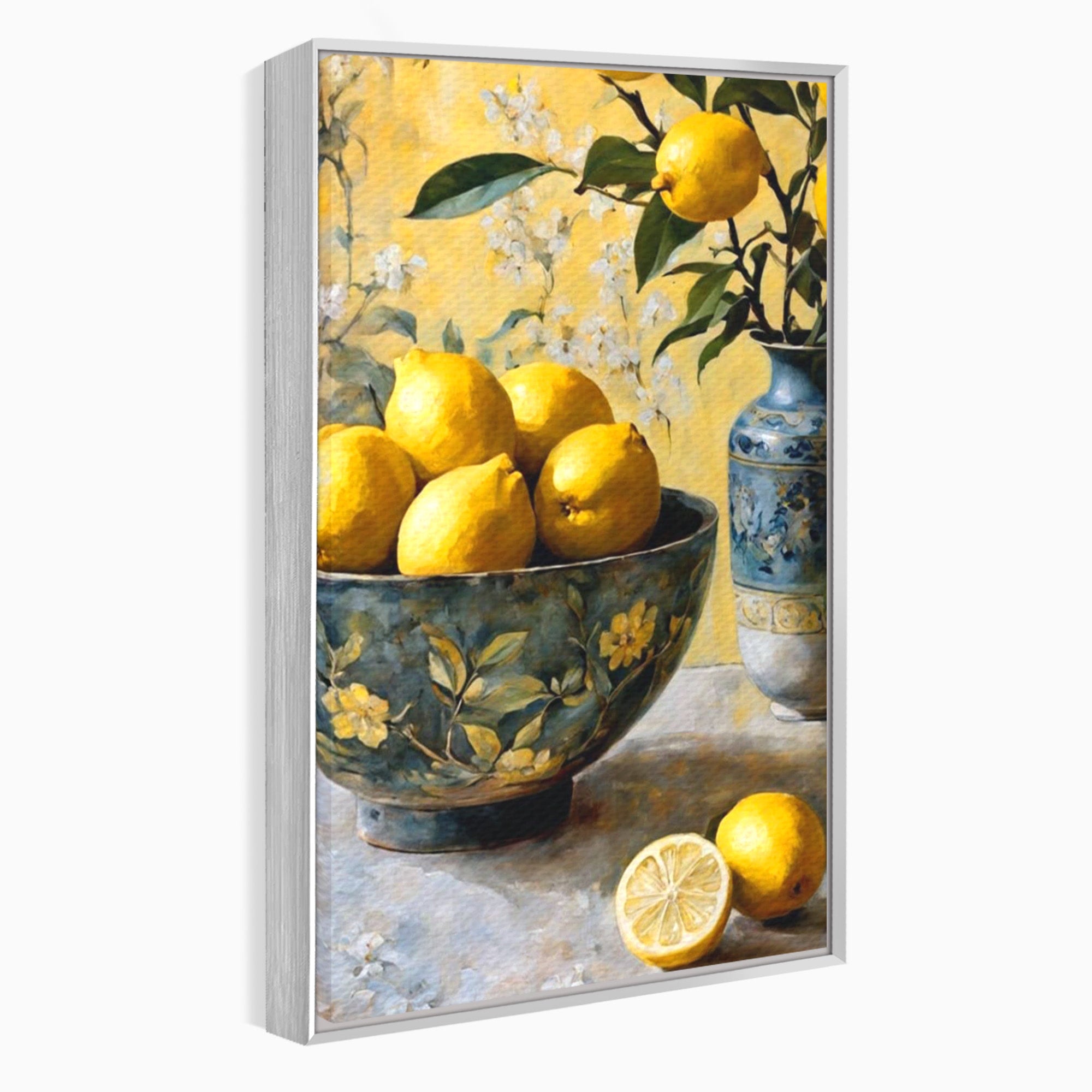 Tablou Canvas Premium LuxCanva® PI1062, Lamai In Bol Decorativ, Acru, Natura Statica, Vaza, Fructe, Bucatarie, Culori Vibrante