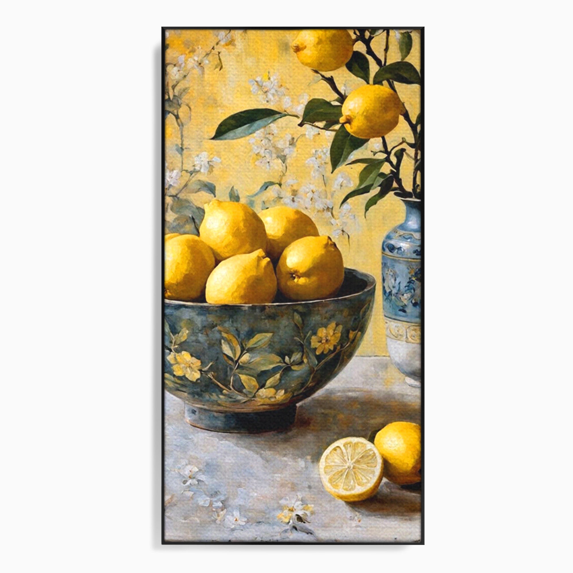 Tablou Canvas Premium LuxCanva® PI1062, Lamai In Bol Decorativ, Acru, Natura Statica, Vaza, Fructe, Bucatarie, Culori Vibrante