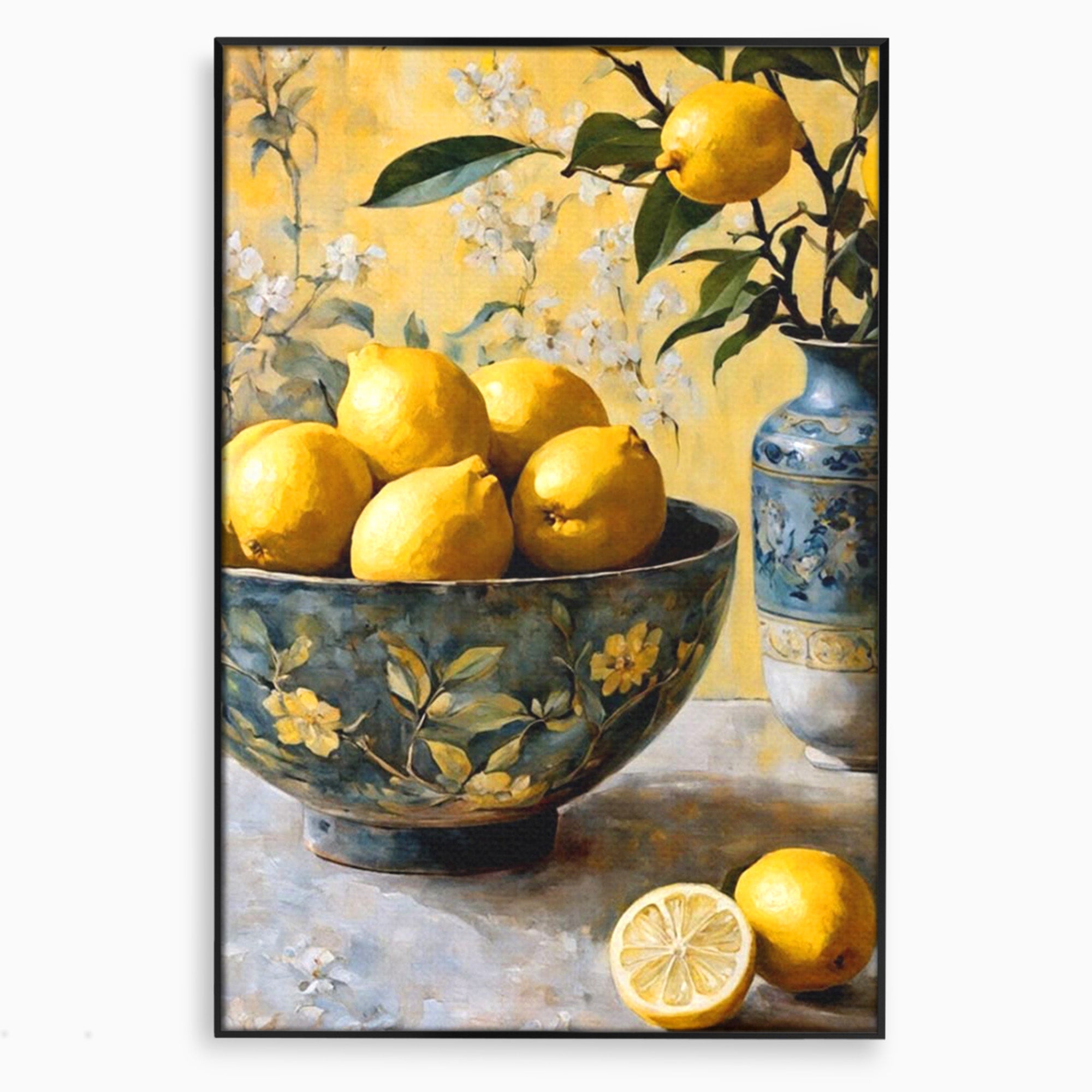 Tablou Canvas Premium LuxCanva® PI1062, Lamai In Bol Decorativ, Acru, Natura Statica, Vaza, Fructe, Bucatarie, Culori Vibrante