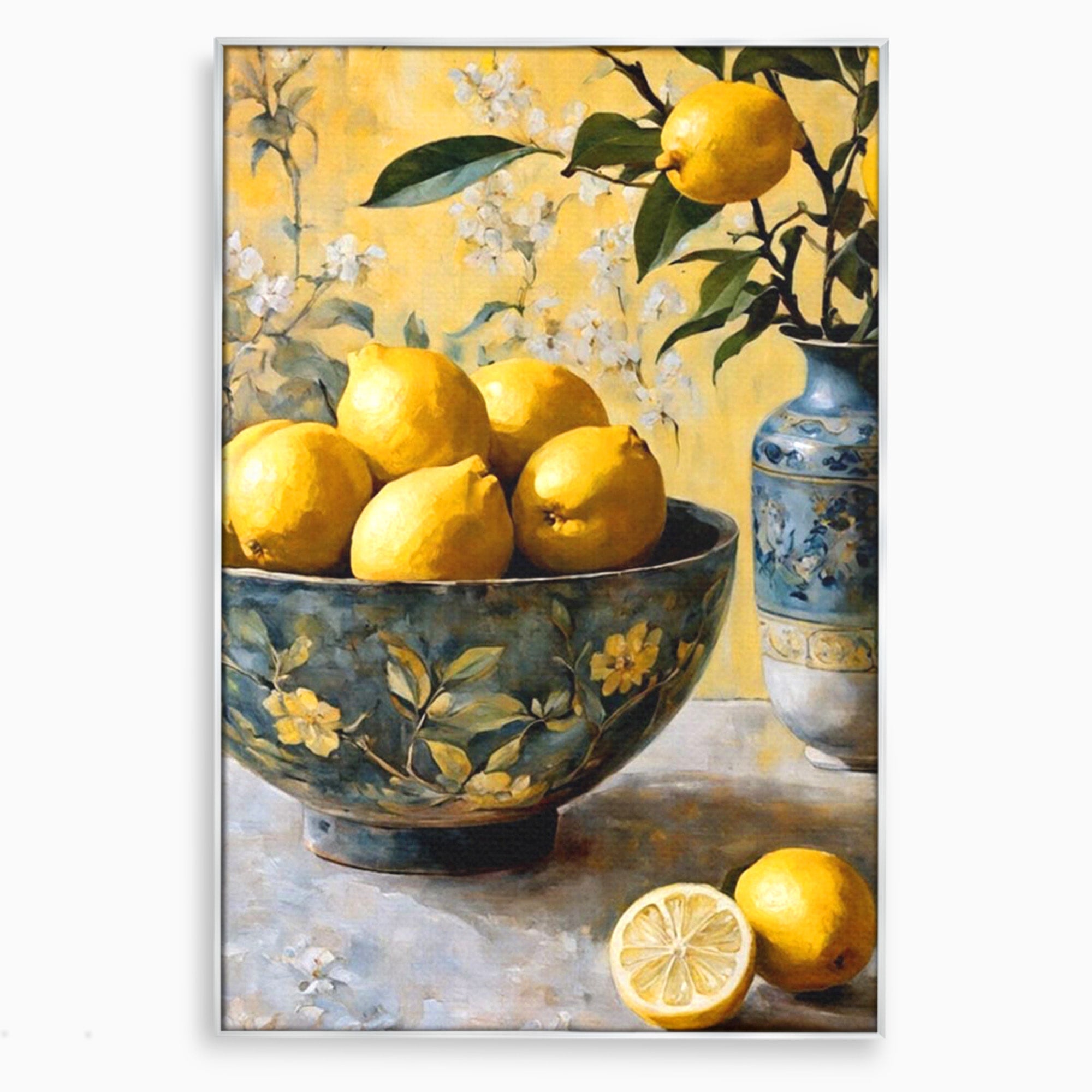 Tablou Canvas Premium LuxCanva® PI1062, Lamai In Bol Decorativ, Acru, Natura Statica, Vaza, Fructe, Bucatarie, Culori Vibrante