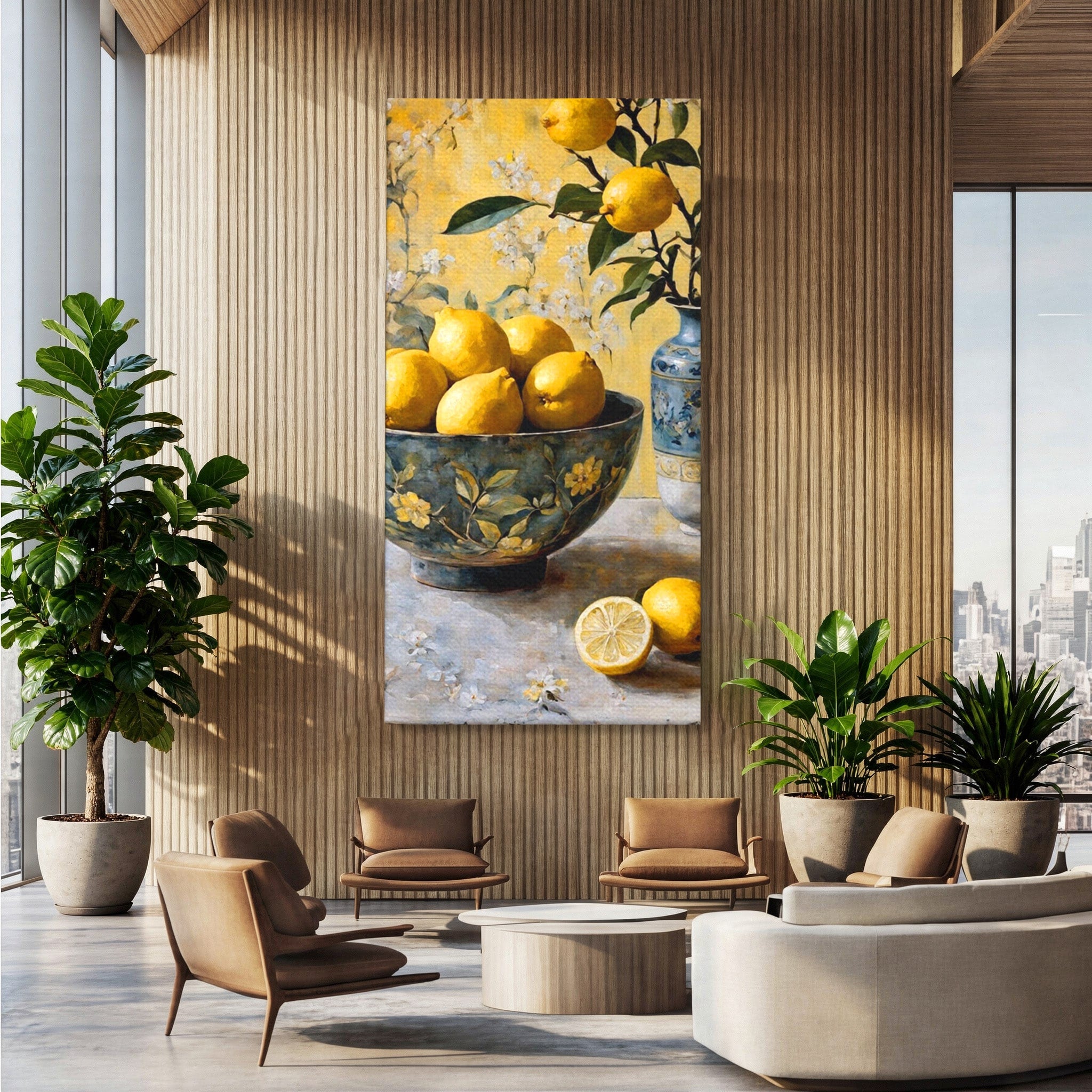 Tablou Canvas Premium LuxCanva® PI1062, Lamai In Bol Decorativ, Acru, Natura Statica, Vaza, Fructe, Bucatarie, Culori Vibrante