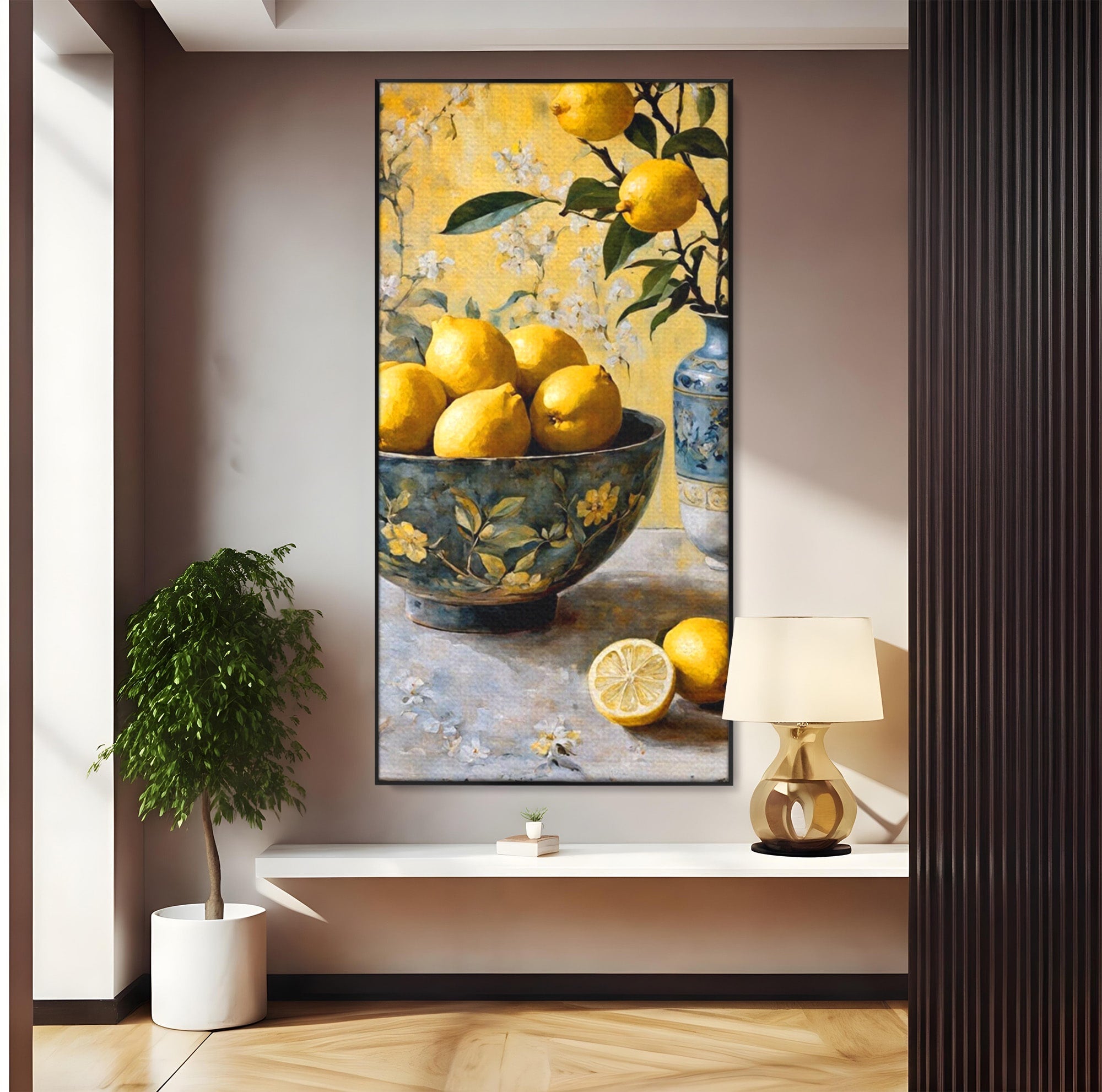 Tablou Canvas Premium LuxCanva® PI1062, Lamai In Bol Decorativ, Acru, Natura Statica, Vaza, Fructe, Bucatarie, Culori Vibrante