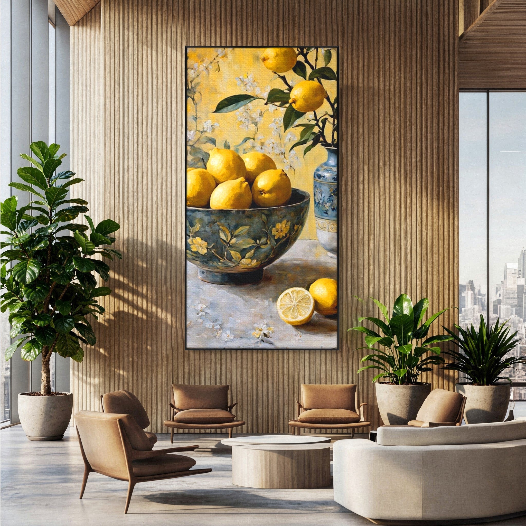 Tablou Canvas Premium LuxCanva® PI1062, Lamai In Bol Decorativ, Acru, Natura Statica, Vaza, Fructe, Bucatarie, Culori Vibrante