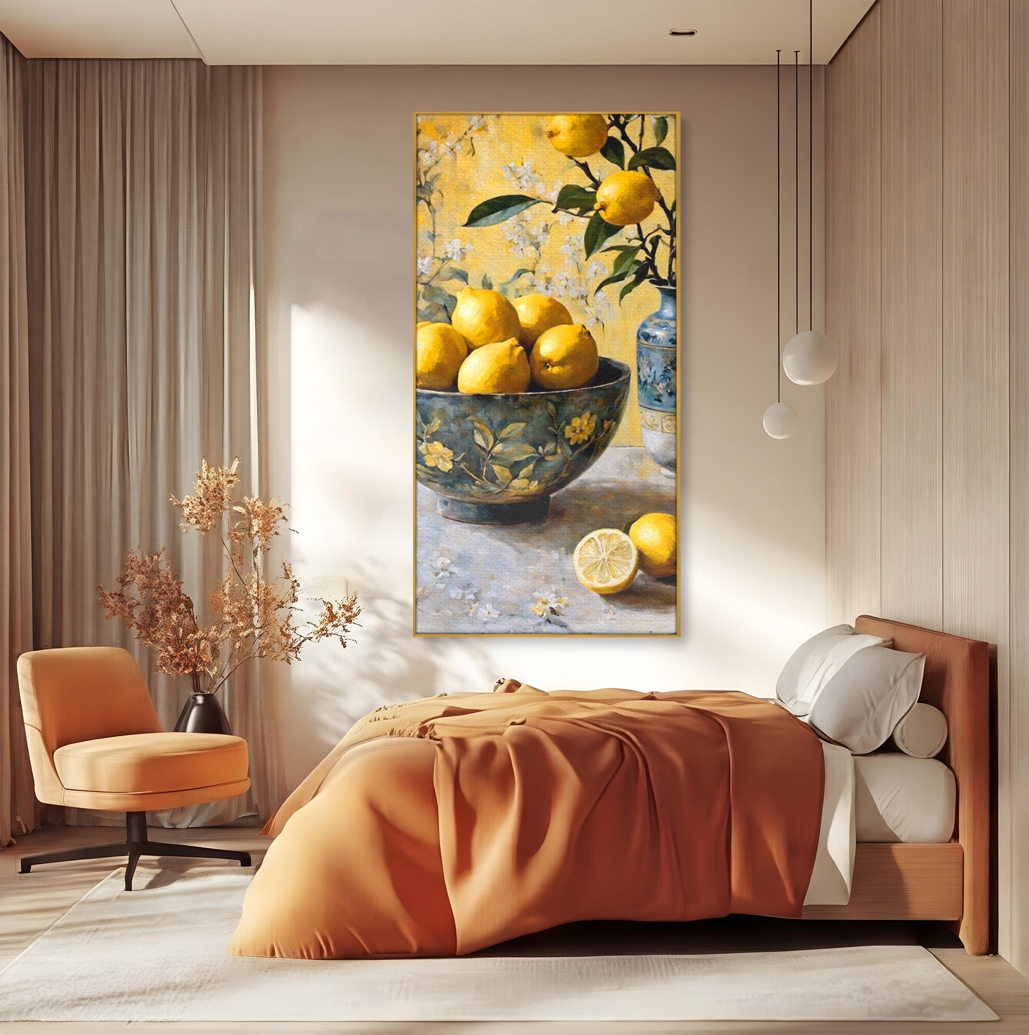 Tablou Canvas Premium LuxCanva® PI1062, Lamai In Bol Decorativ, Acru, Natura Statica, Vaza, Fructe, Bucatarie, Culori Vibrante